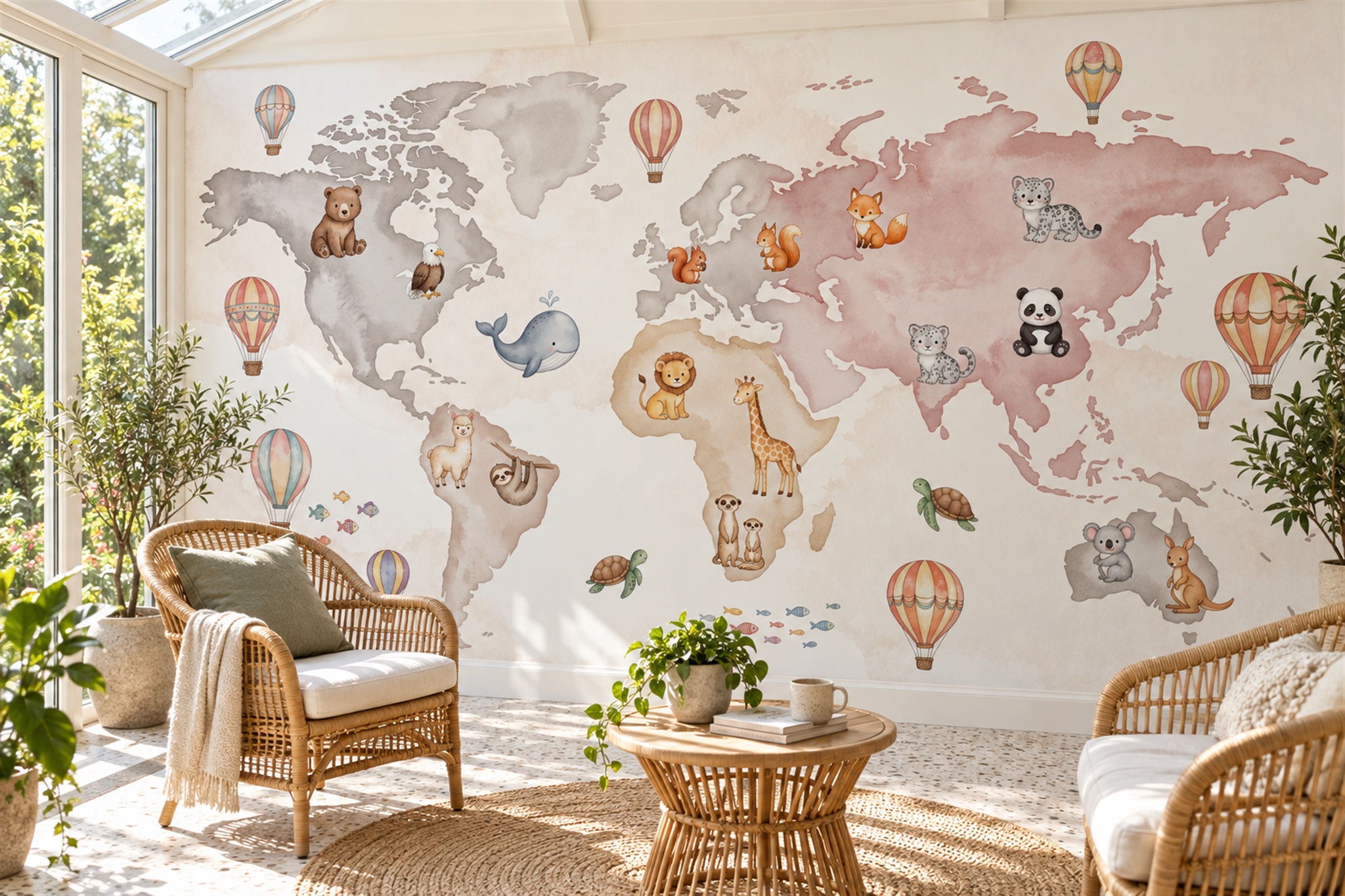 Pastel Map Artful Wallpaper Mural Home-office-wallpaper-murals, Peel-and-stick Finish