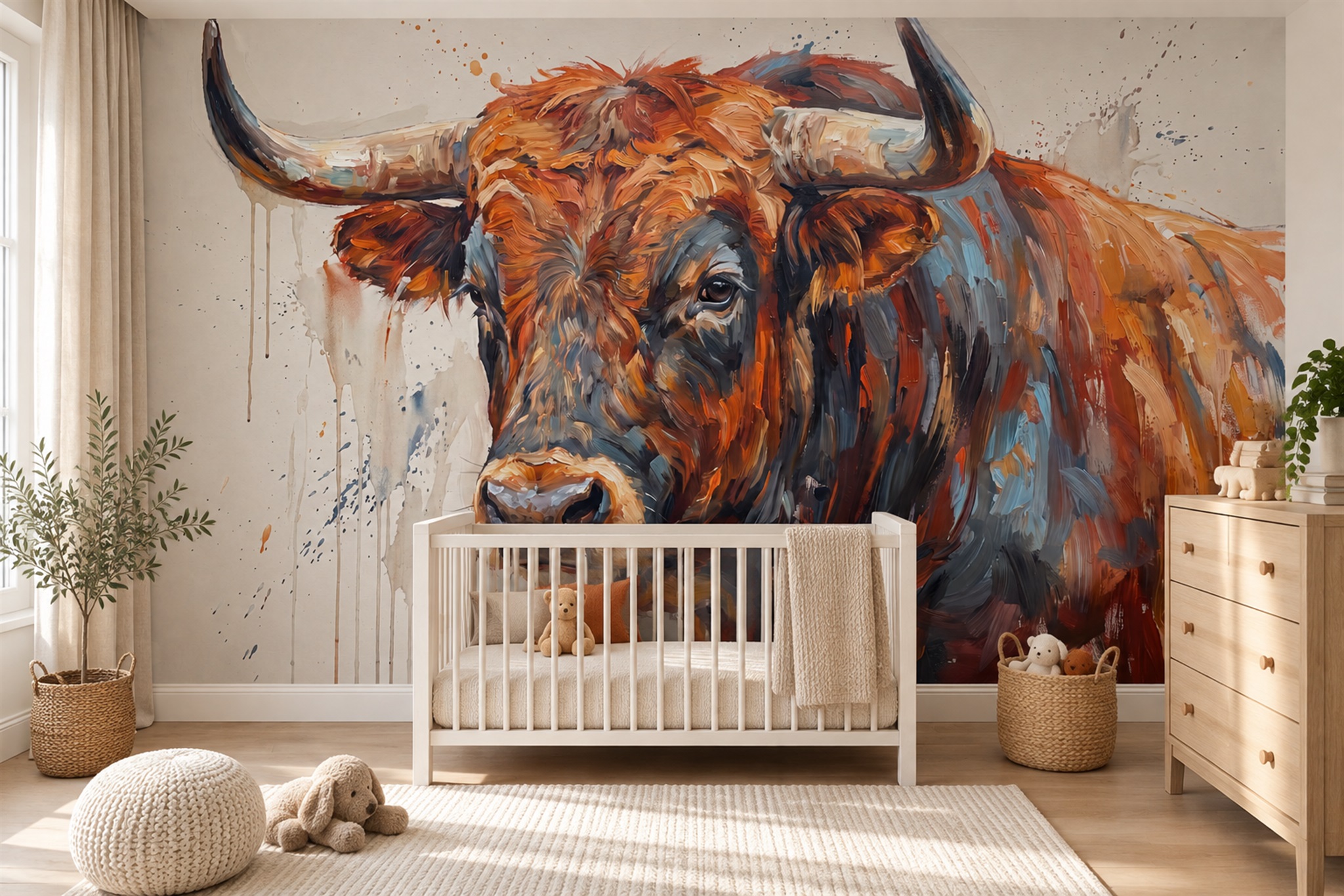 Rust Longhorn Bull Portrait Wallpaper Mural — Wallpaper Mural Design, Peel-and-stick Finish