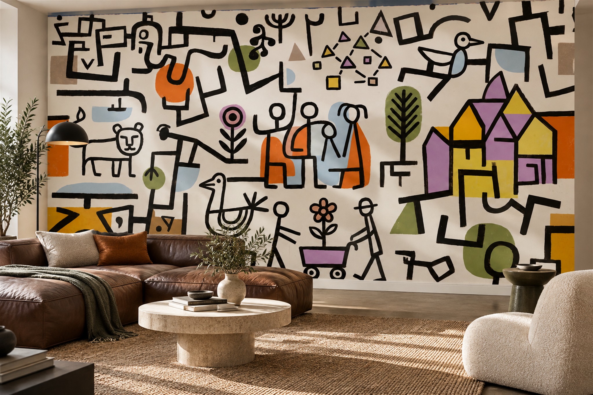 Black Pattern Decorative Painterly Wallpaper Mural Dining-room-wallpaper-murals, Shown In A Dining Room, Peel-and-stick Finish