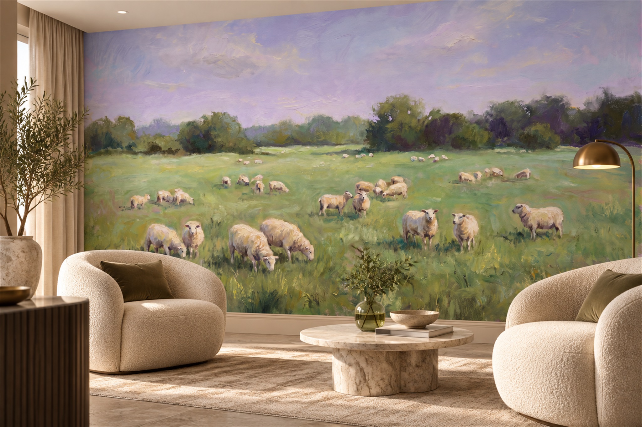 Green Pattern Decorative Wallpaper Mural Layered Measured Wallpaper Home-office-wallpaper-murals, Shown In A Home Office, Peel-and-stick Finish