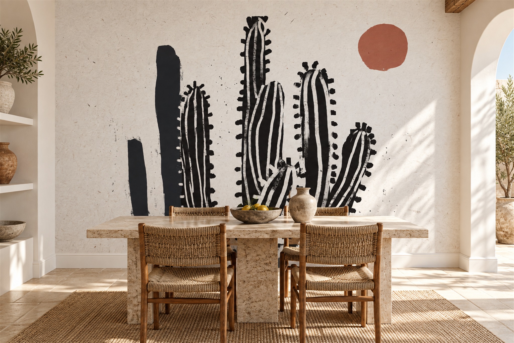 Black Cactus Artful Wallpaper Mural Home-office-wallpaper-murals, Shown In A Home Office, Peel-and-stick Finish