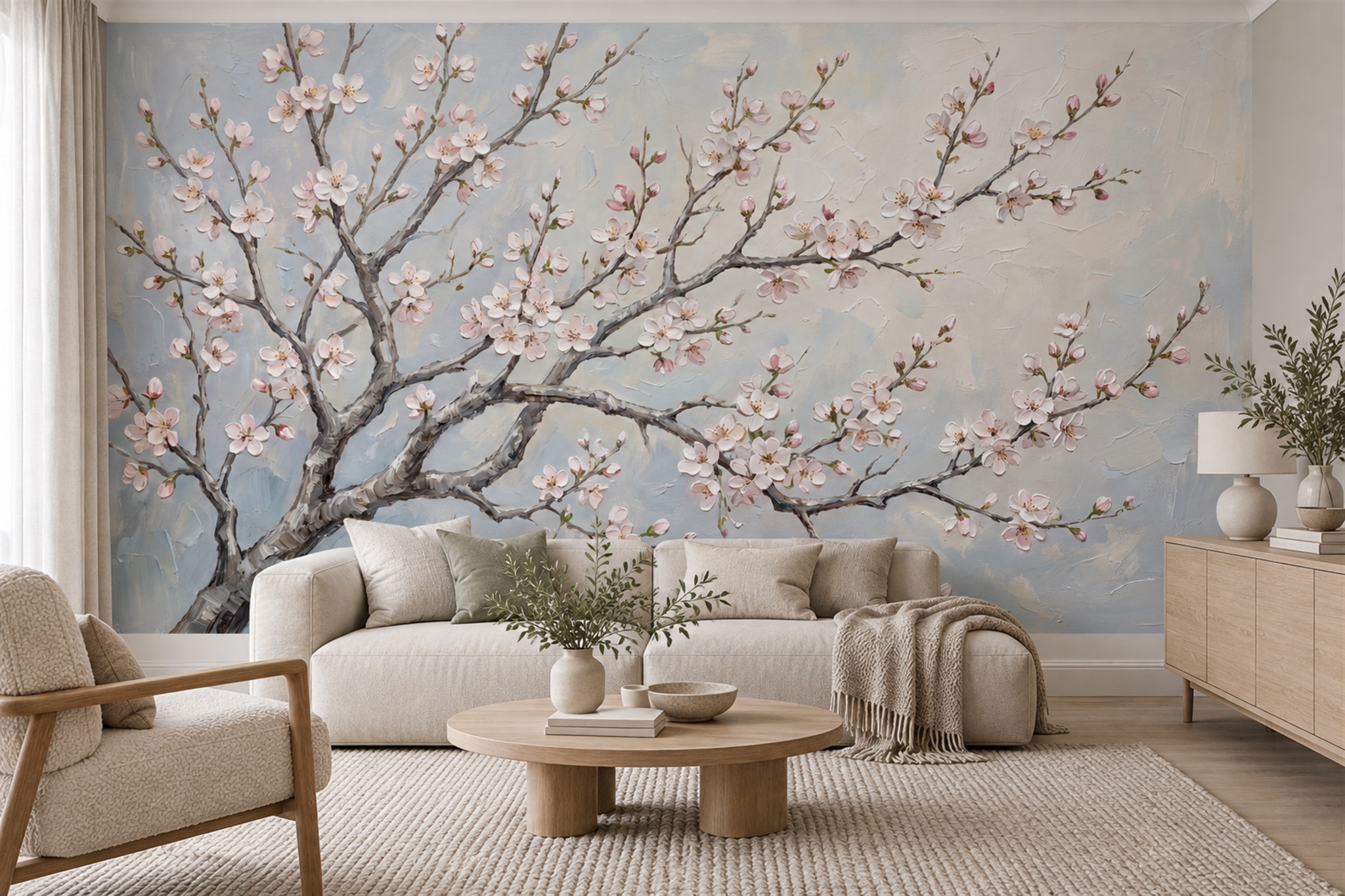 Grey Pattern Decorative Blossom Wallpaper Mural Bedroom-wallpaper-murals, Peel-and-stick Finish