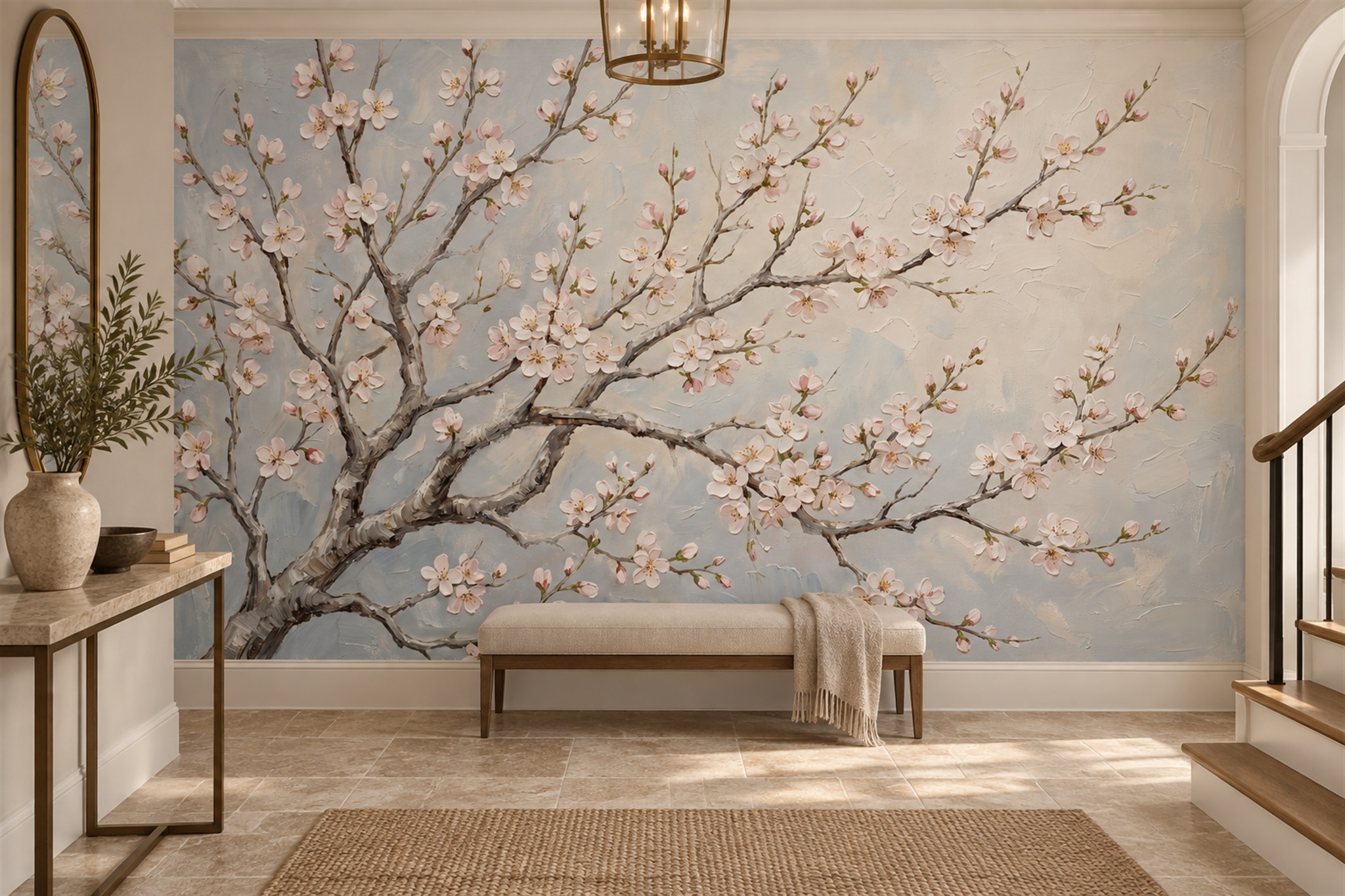 Grey Pattern Decorative Blossom Wallpaper Mural Home-office-wallpaper-murals, Shown In A Home Office, Peel-and-stick Finish