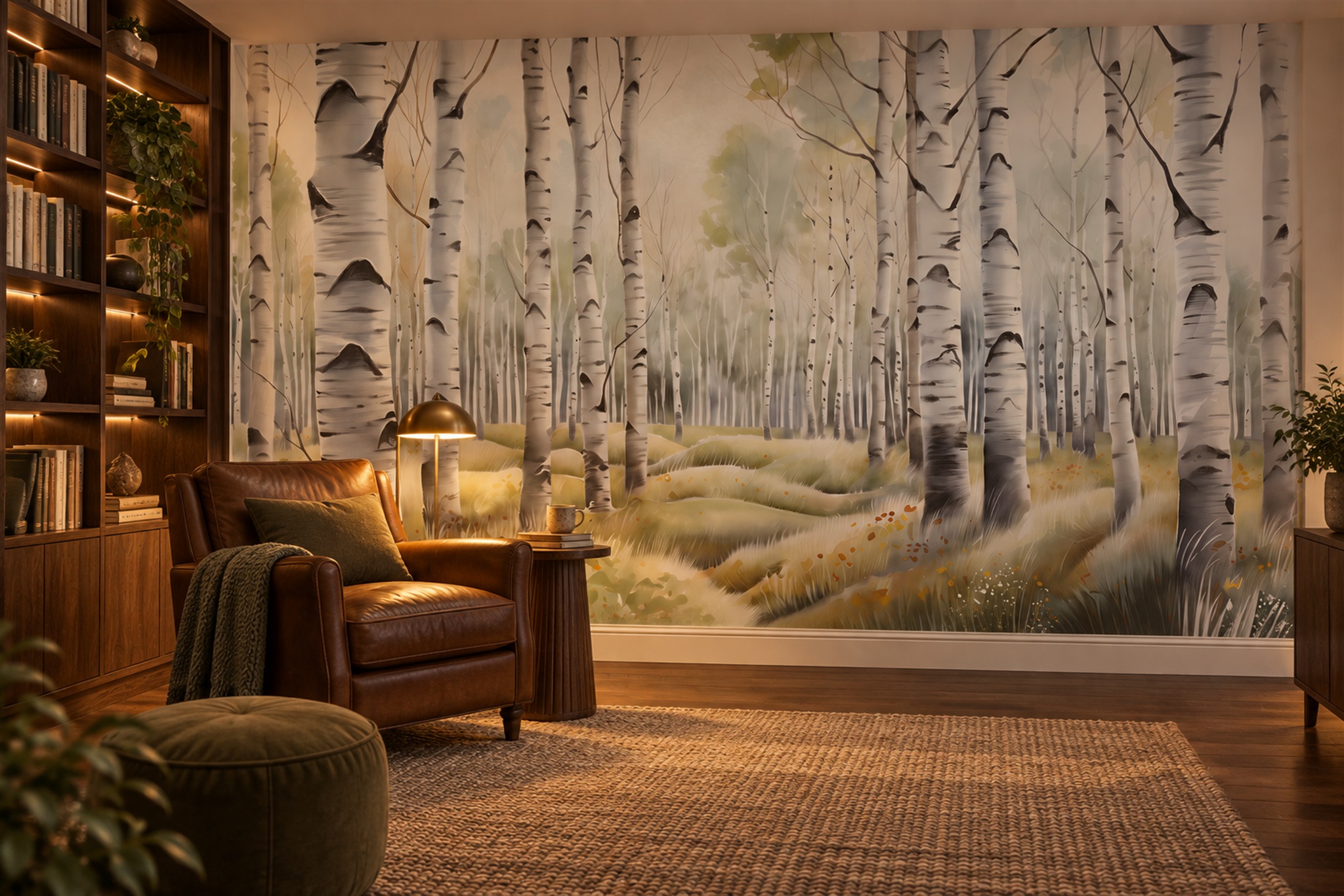 White Birch Scenic Wallpaper Mural Bedroom-wallpaper-murals, Peel-and-stick Finish
