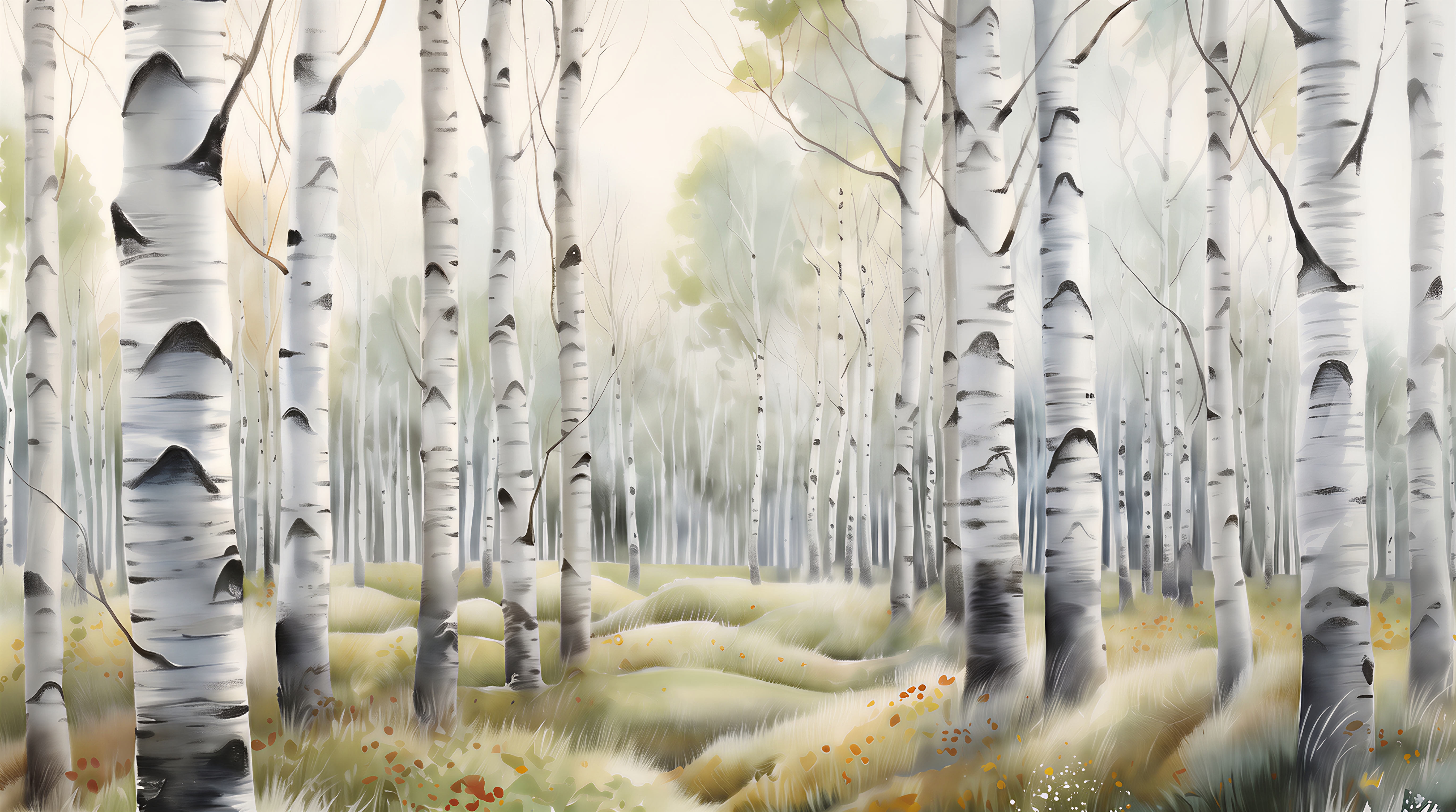 White Birch Scenic Wallpaper Mural, Peel-and-stick Finish