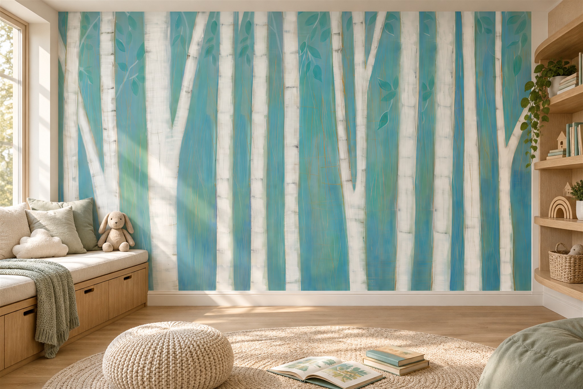 Teal Scenic Scenic Wallpaper Mural Bedroom-wallpaper-murals, Peel-and-stick Finish