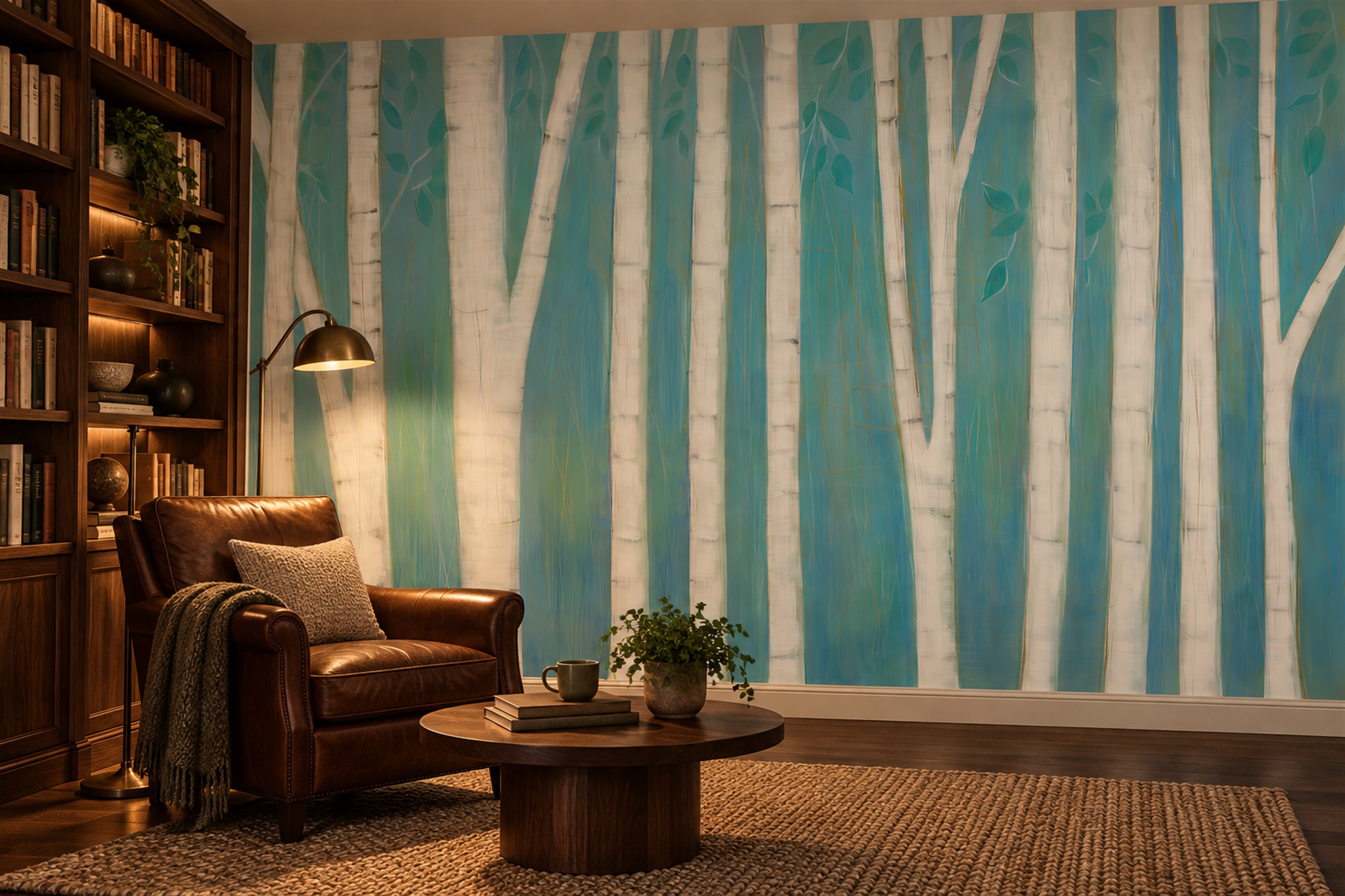Teal Scenic Scenic Wallpaper Mural Home-office-wallpaper-murals, Peel-and-stick Finish