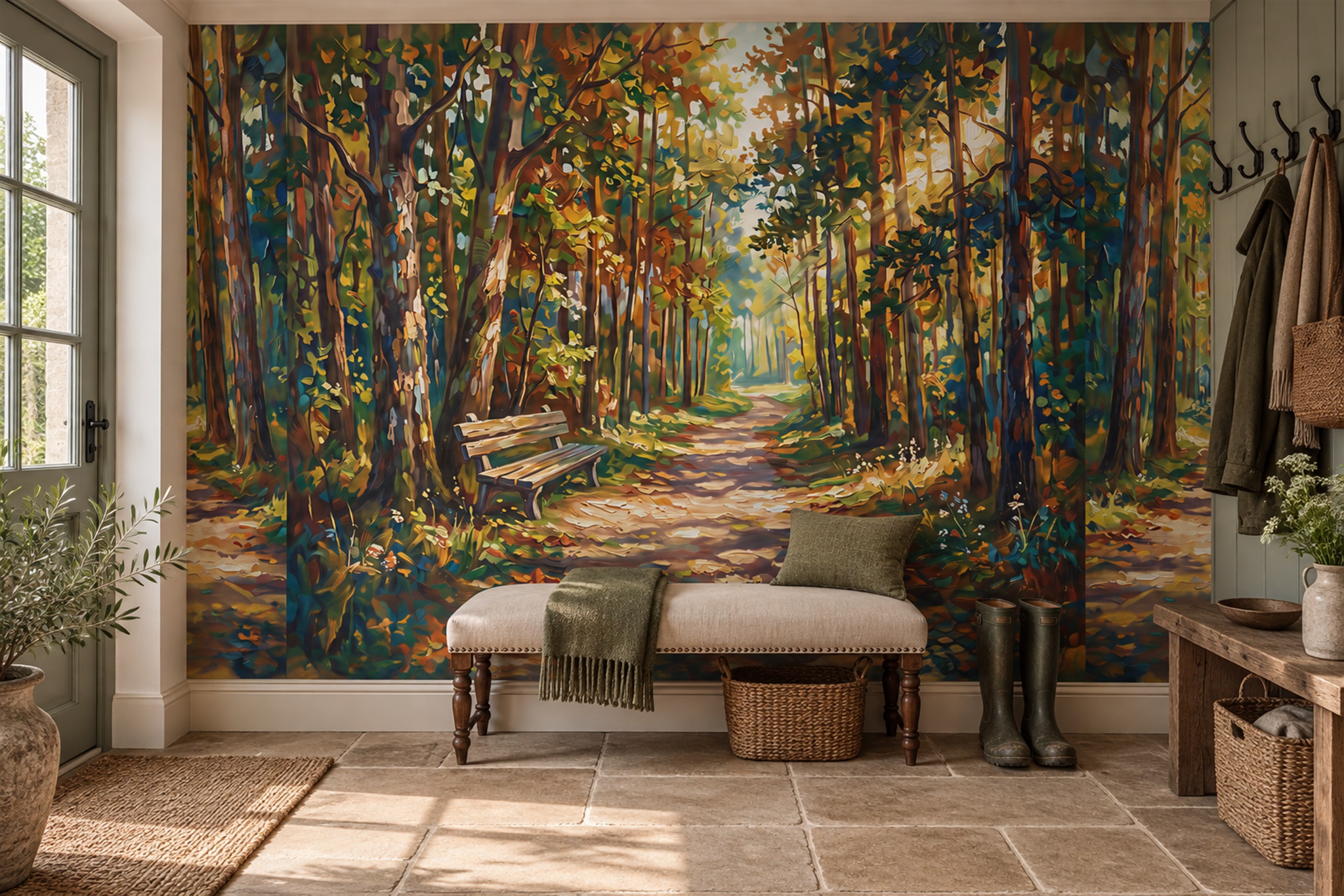 Gold Forest Scenic Textured Wallpaper Mural Home-office-wallpaper-murals, Peel-and-stick Finish