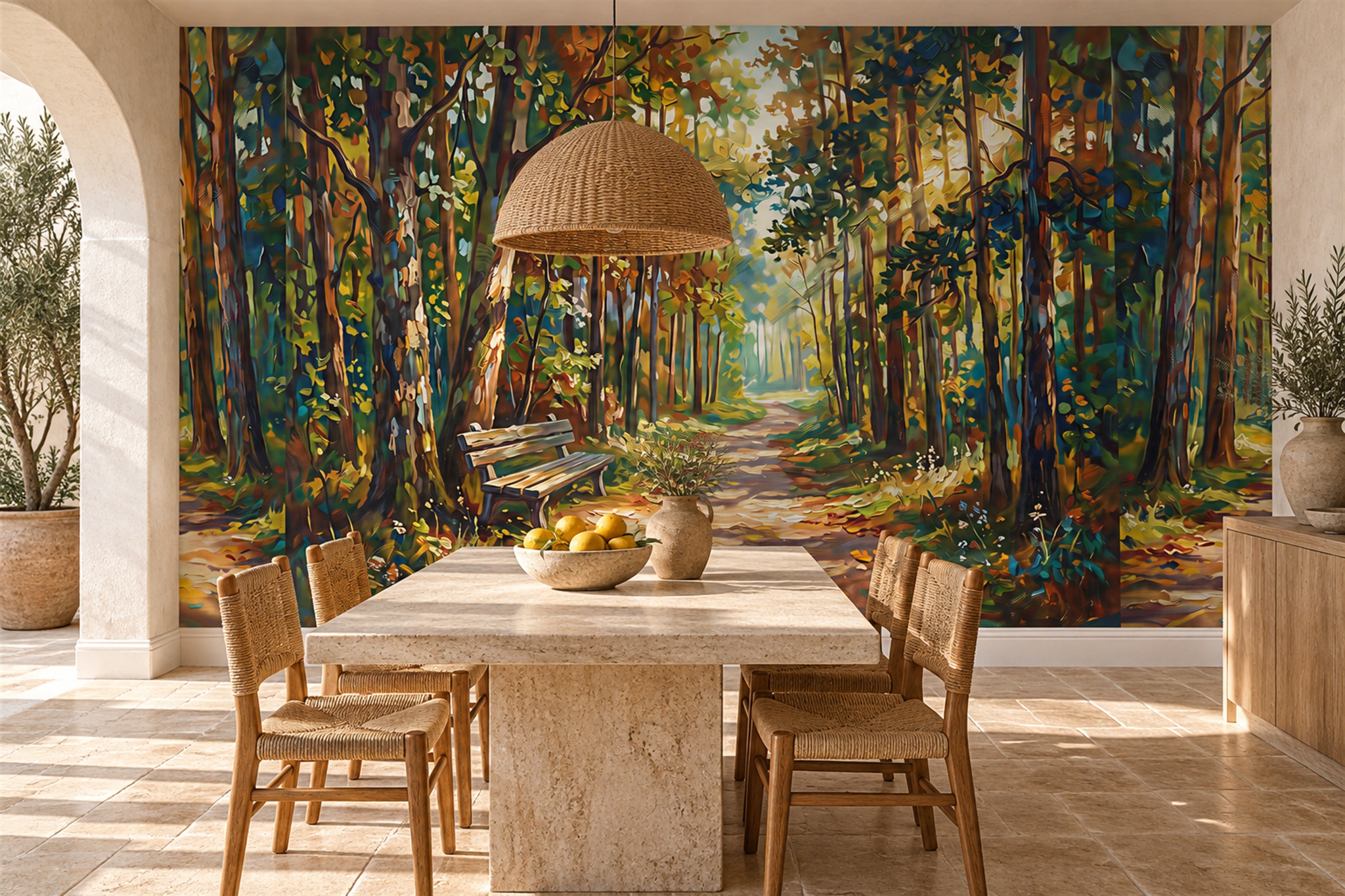Gold Forest Scenic Textured Wallpaper Mural Bedroom-wallpaper-murals, Peel-and-stick Finish