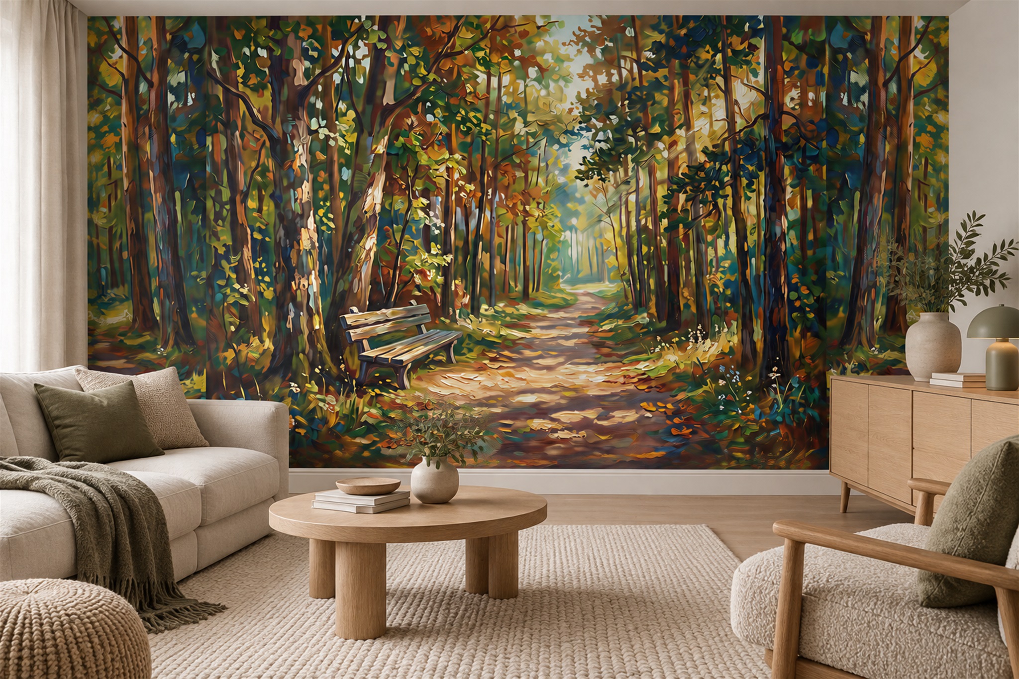 Gold Forest Scenic Textured Wallpaper Mural Home-office-wallpaper-murals, Peel-and-stick Finish
