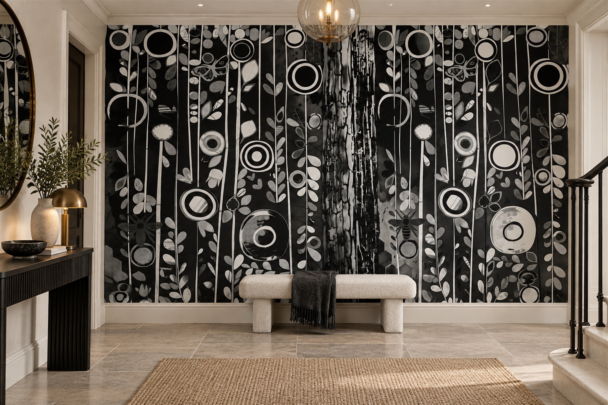Black Geometric Abstract Layered Wallpaper Mural Bedroom-wallpaper-murals, Peel-and-stick Finish