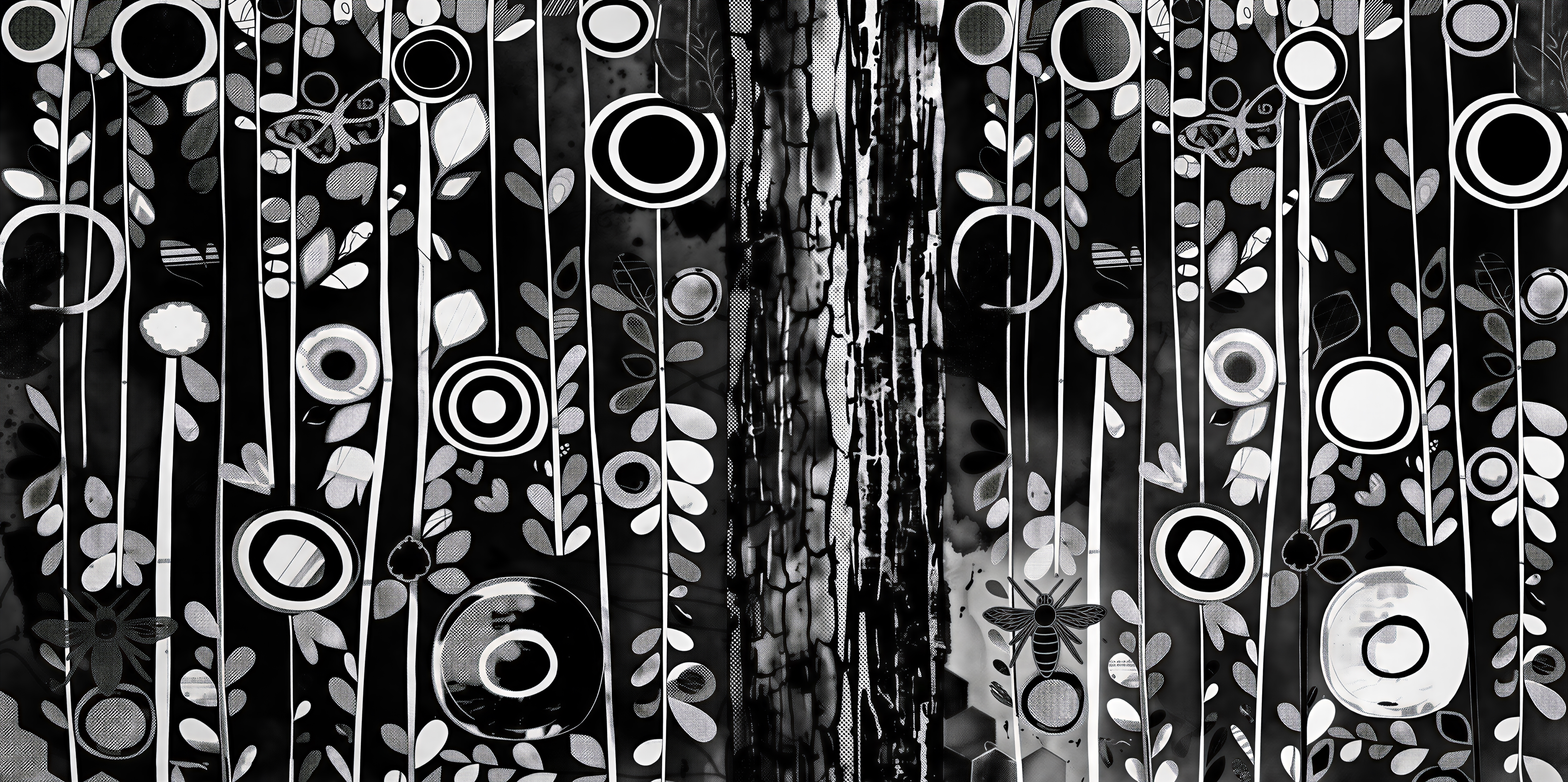 Black Geometric Abstract Layered Wallpaper Mural, Peel-and-stick Finish