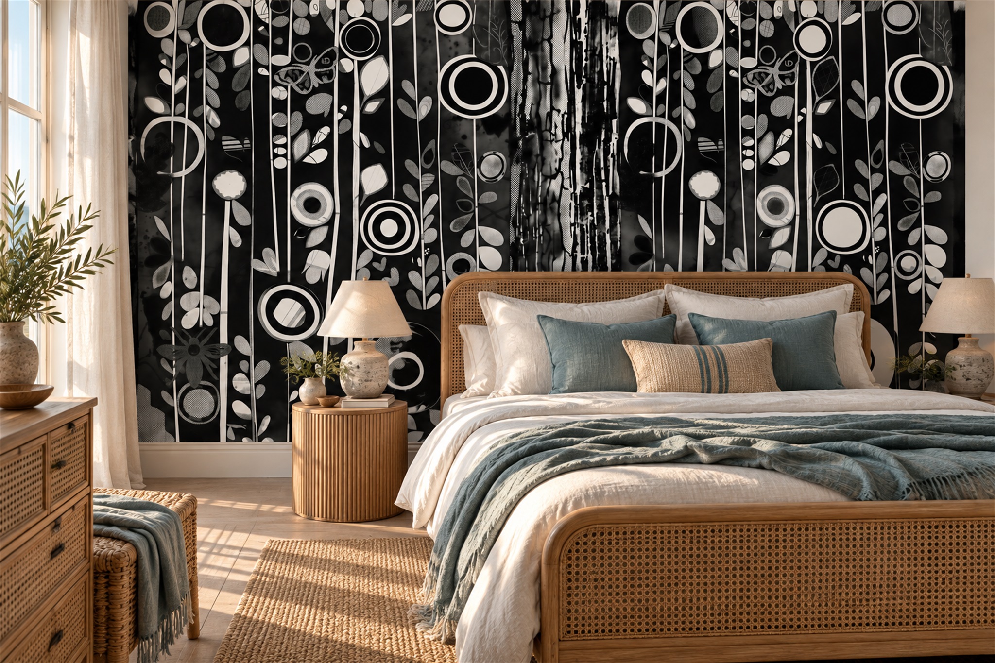 Black Geometric Abstract Layered Wallpaper Mural Accent-wall-wallpaper-murals, Peel-and-stick Finish