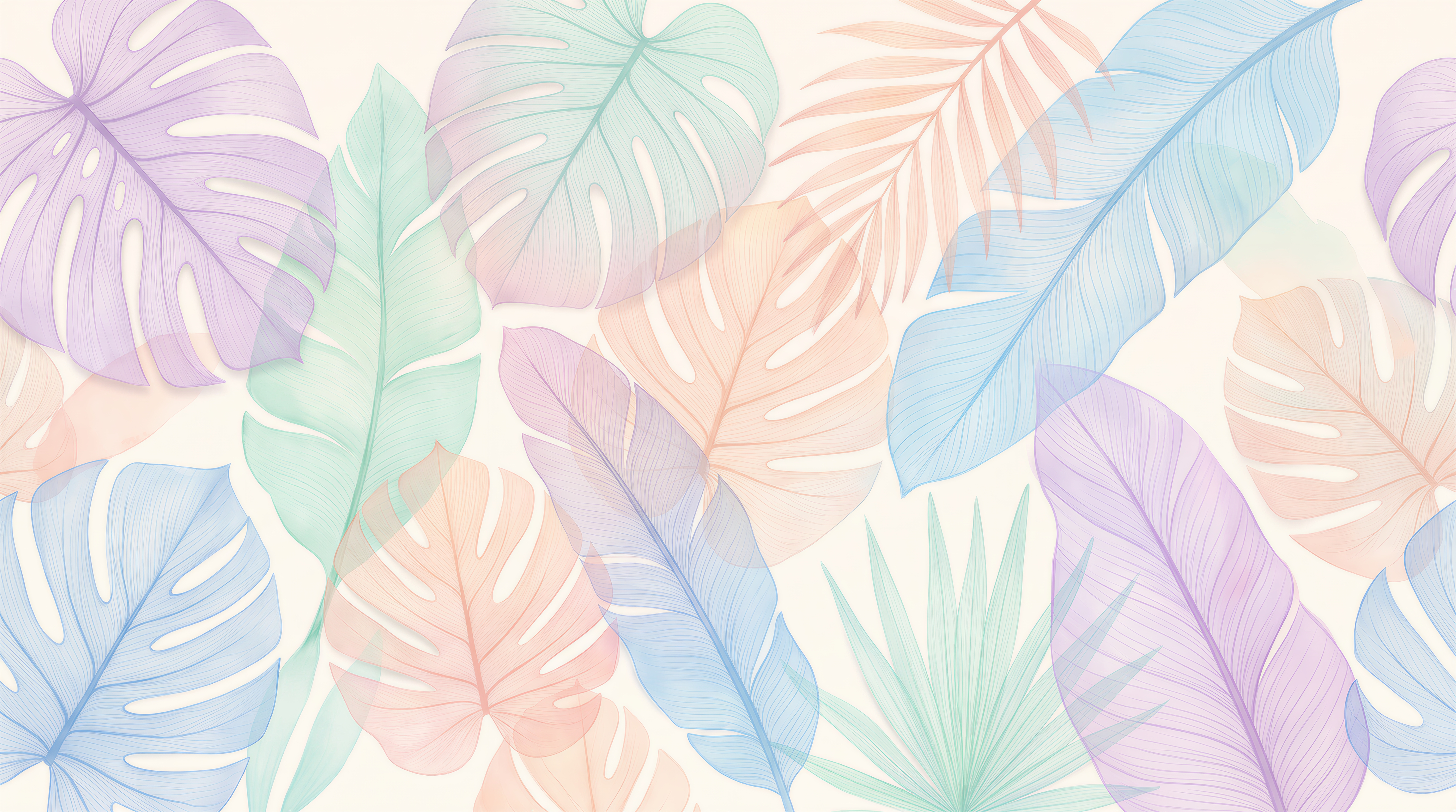 Pastel Leaf Botanical Wallpaper Mural, Peel-and-stick Finish