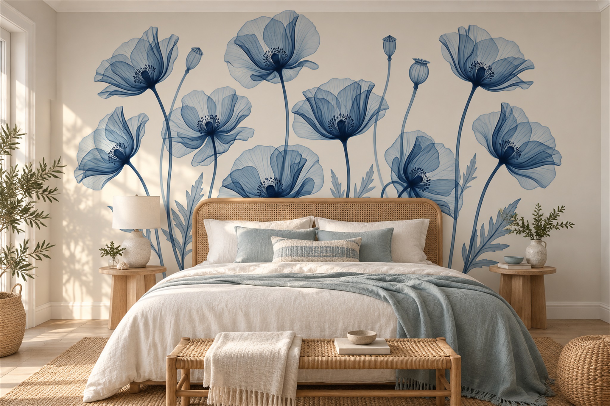 Blue Pattern Decorative Wallpaper Painterly Textured Wallpaper Mural Bedroom-wallpaper-murals, Peel-and-stick Finish