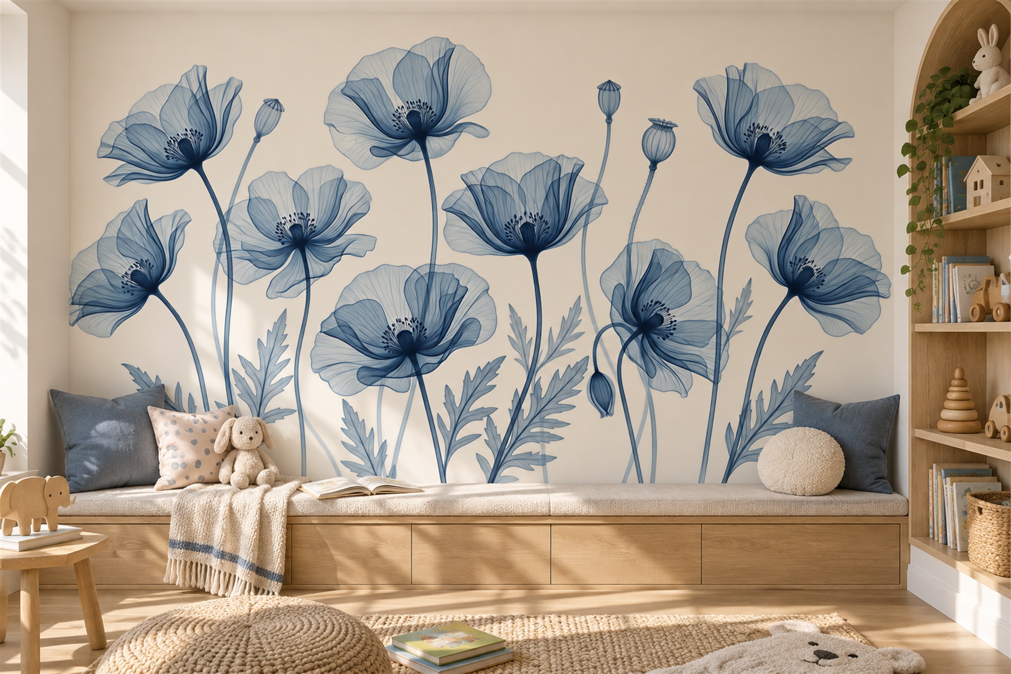 Blue Pattern Decorative Wallpaper Painterly Textured Wallpaper Mural Home-office-wallpaper-murals, Peel-and-stick Finish