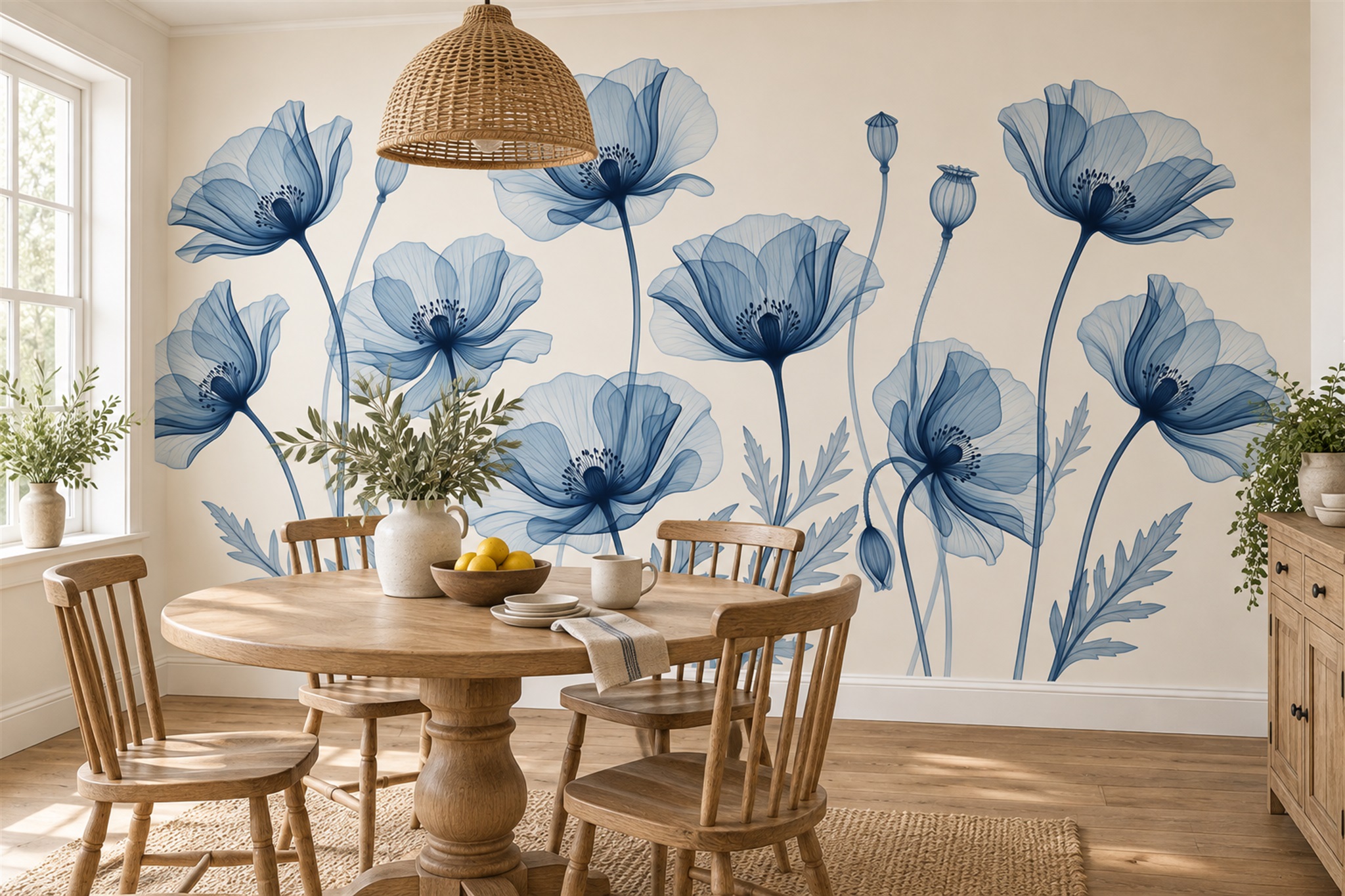 Blue Pattern Decorative Wallpaper Painterly Textured Wallpaper Mural Accent-wall-wallpaper-murals, Peel-and-stick Finish