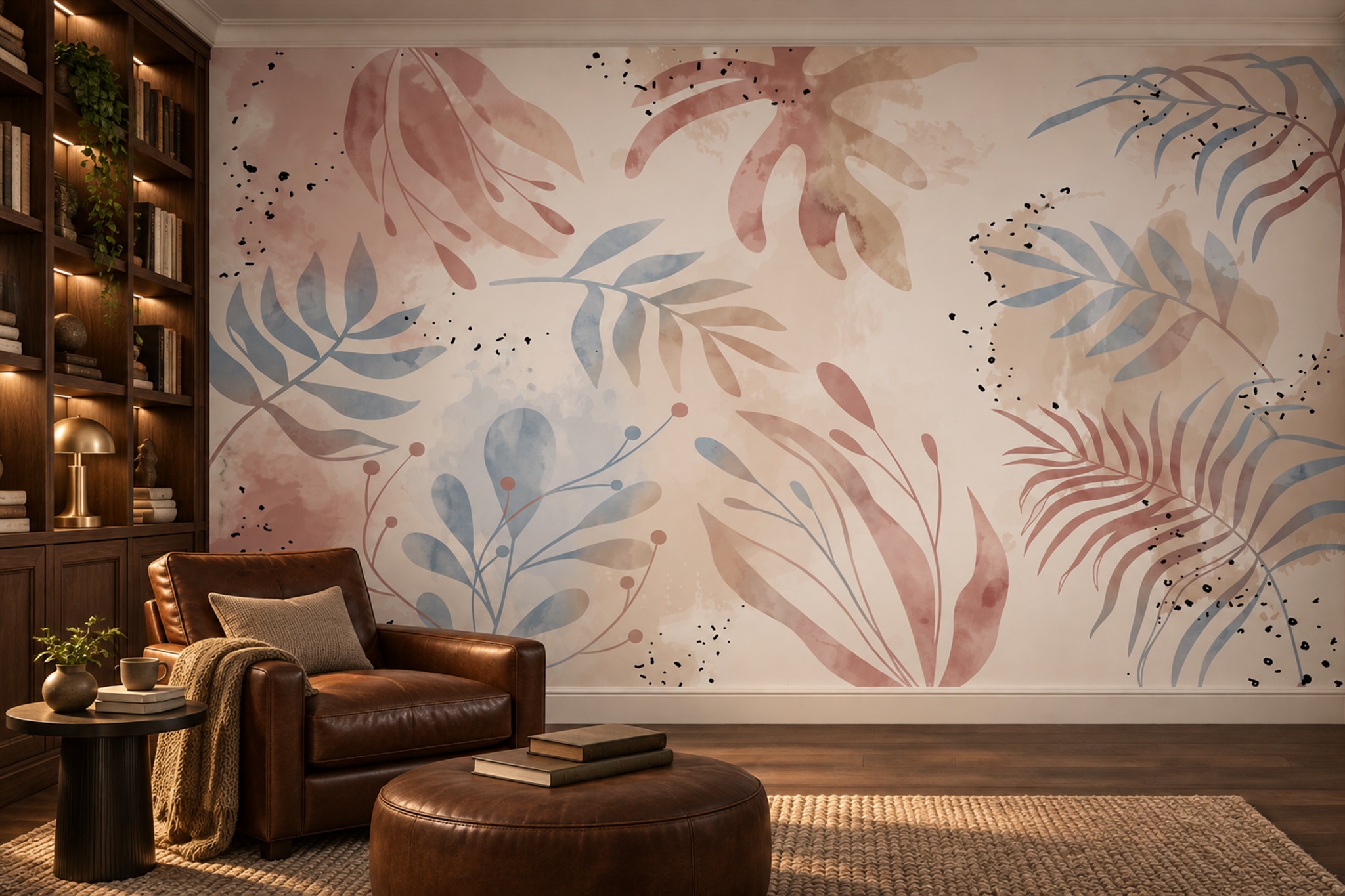 Pastel Leaf Botanical Decorative Wallpaper Mural Bedroom-wallpaper-murals, Peel-and-stick Finish