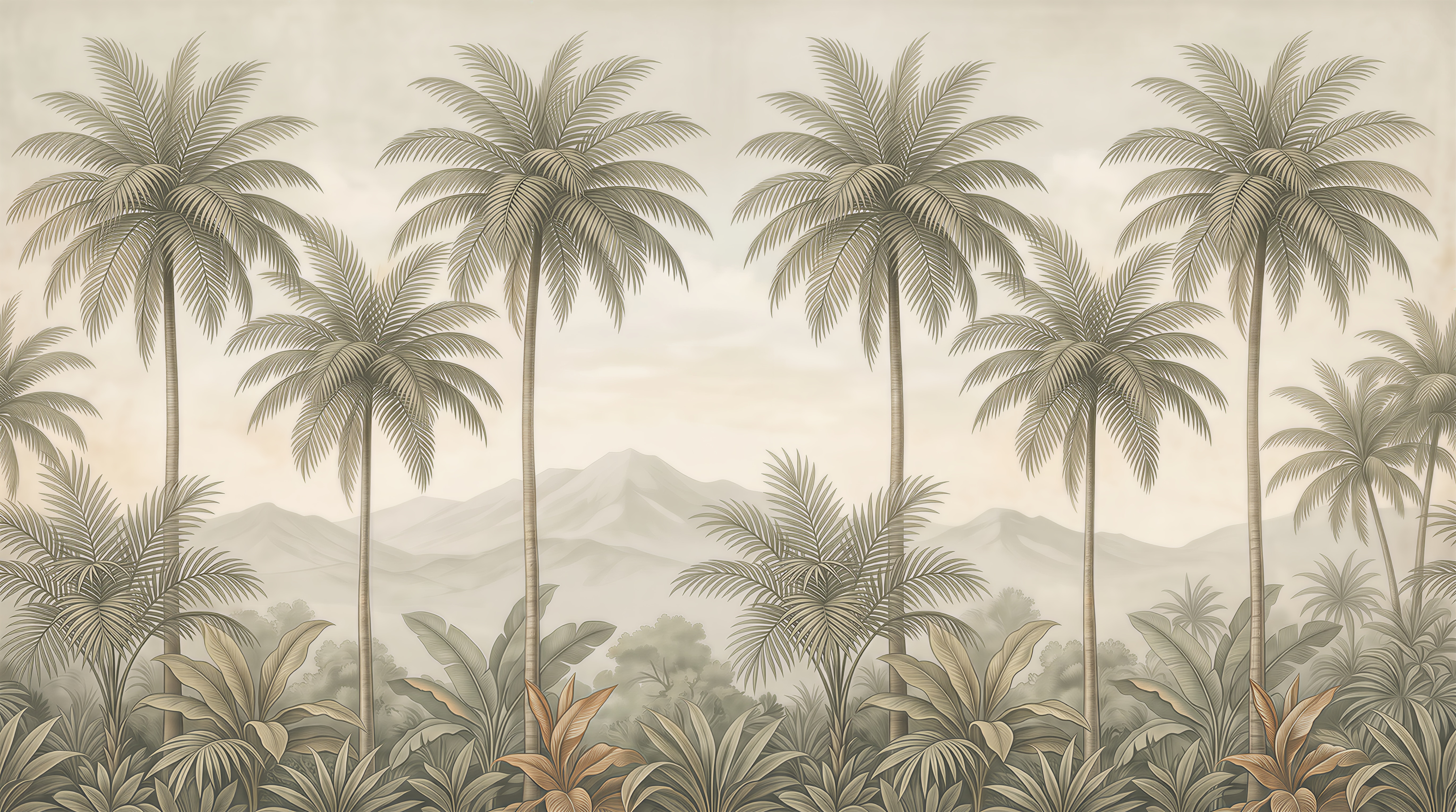 Beige Palm Artful Layered Wallpaper Mural, Peel-and-stick Finish