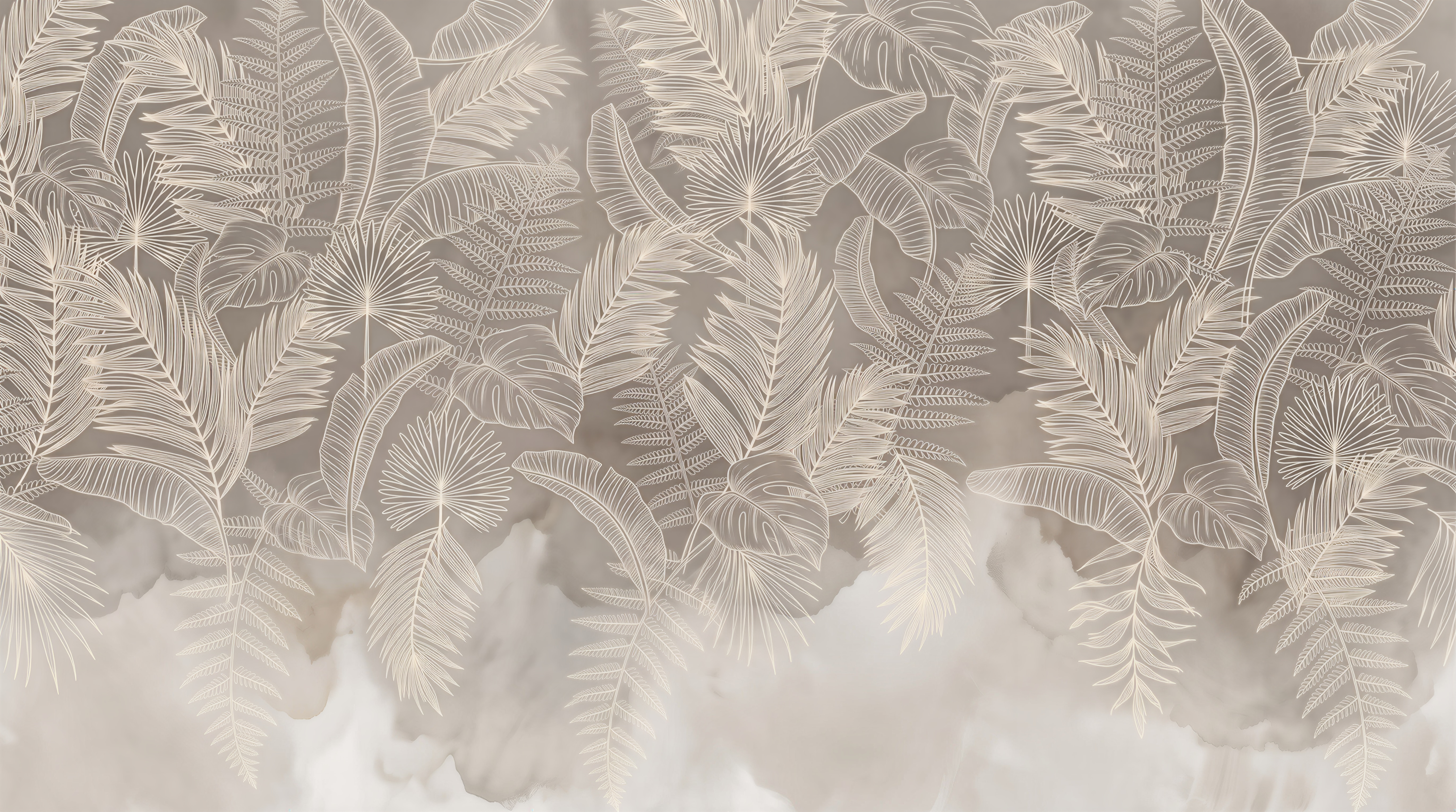 Beige Leaf Botanical Painterly Wallpaper Mural, Peel-and-stick Finish