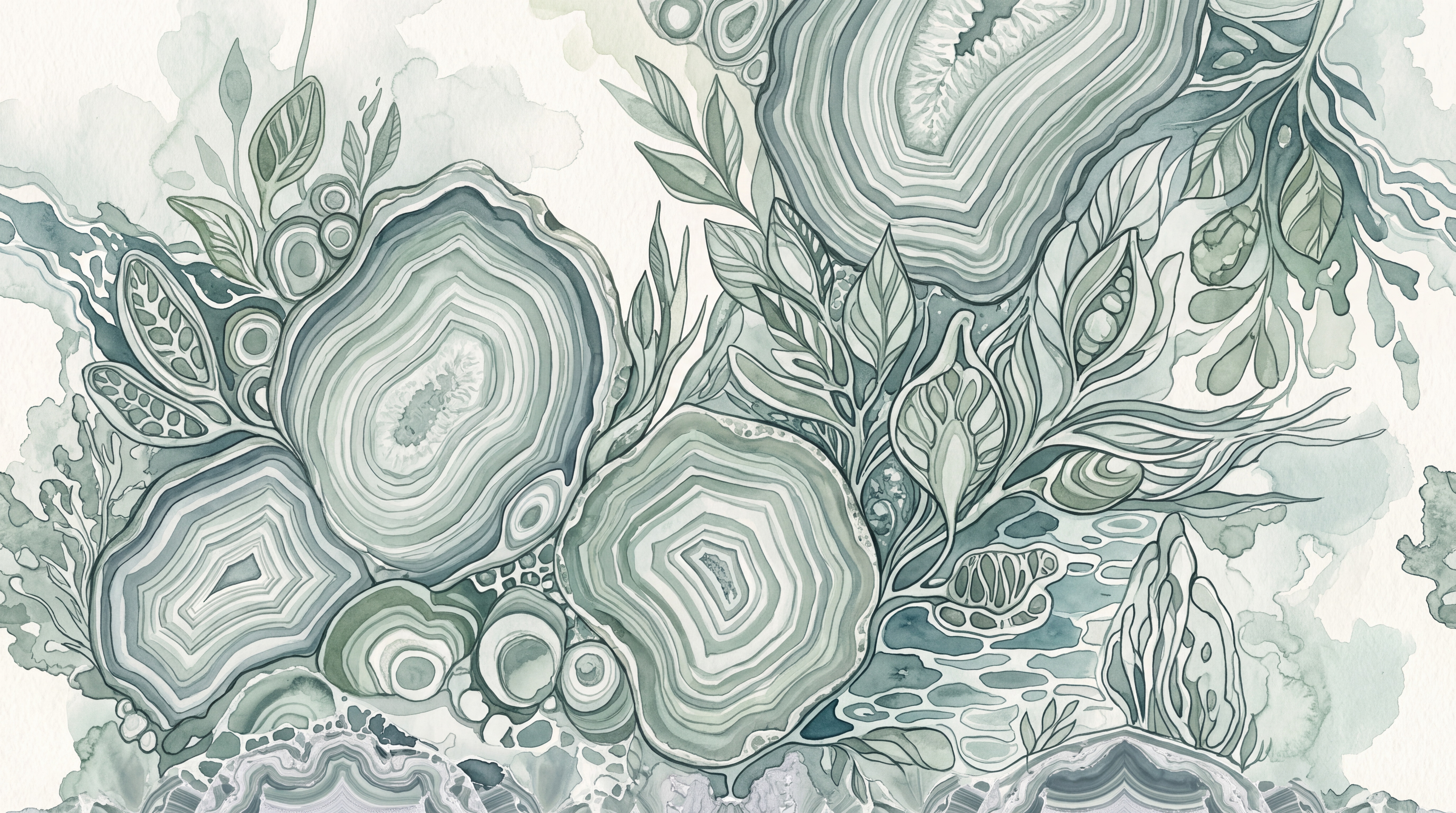 Sage Fluid Artful Wallpaper Mural Living-room-wallpaper-murals, Peel-and-stick Finish