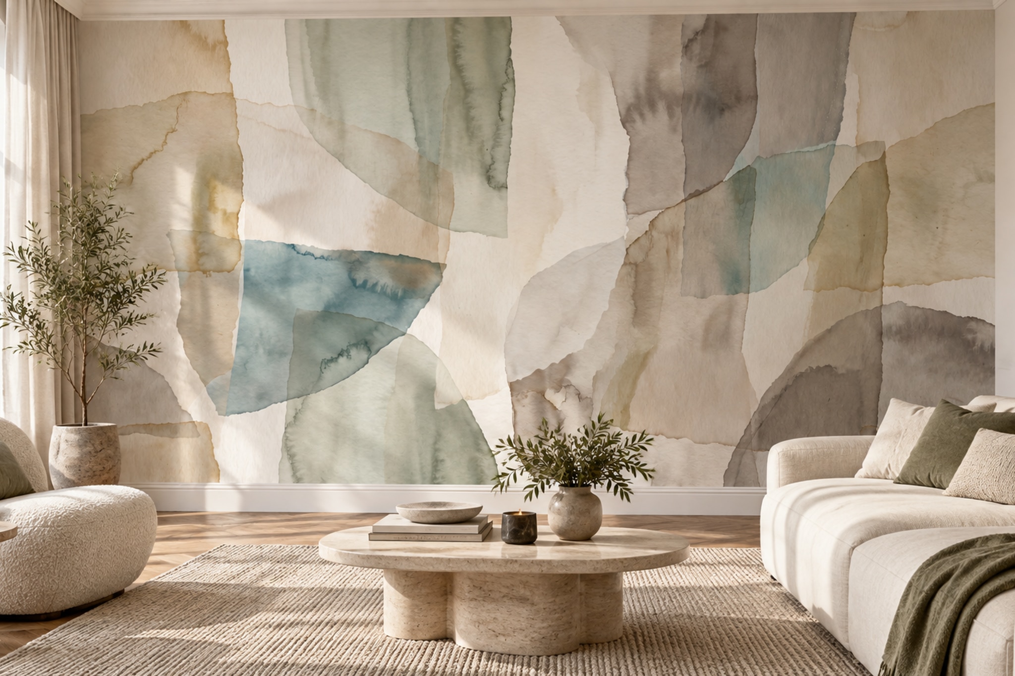 Beige Shaped Abstract Decorative Wallpaper Mural Accent-wall-wallpaper-murals, Peel-and-stick Finish