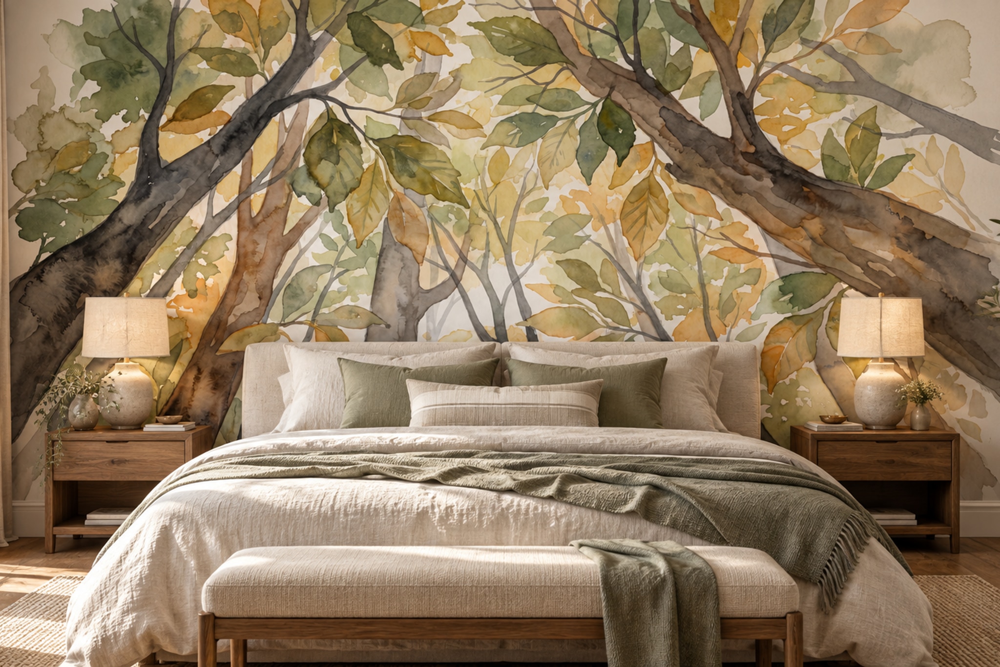 Green Pattern Decorative Wallpaper Mural Layered Organic Forms Wallpaper Bedroom-wallpaper-murals, Peel-and-stick Finish