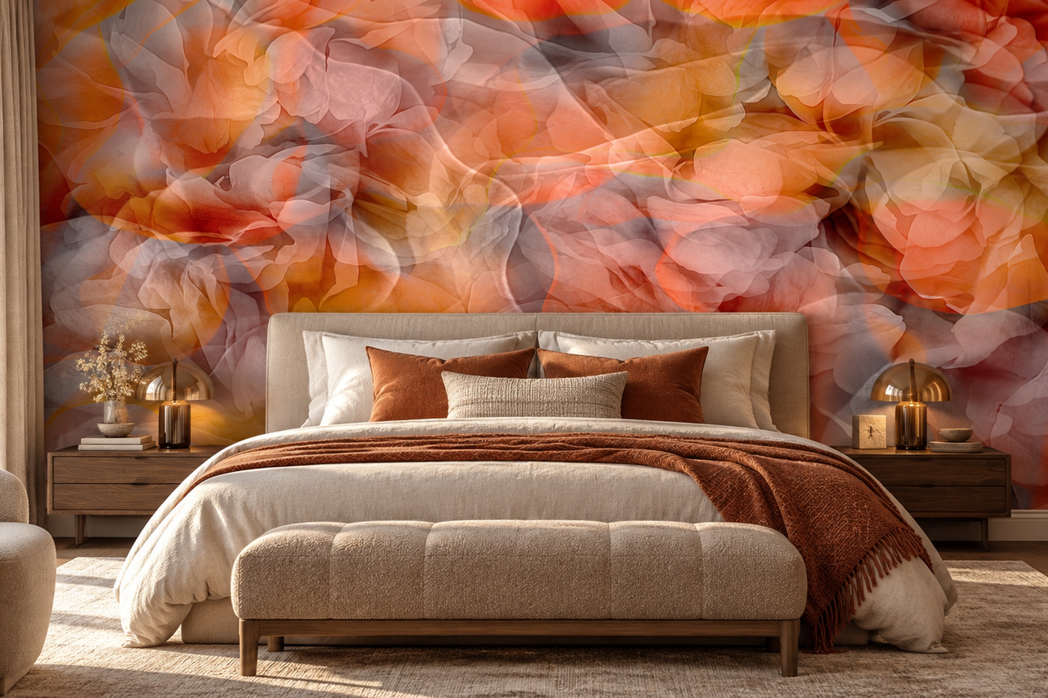Orange Pattern Decorative Textured Wallpaper Mural Bedroom-wallpaper-murals, Peel-and-stick Finish