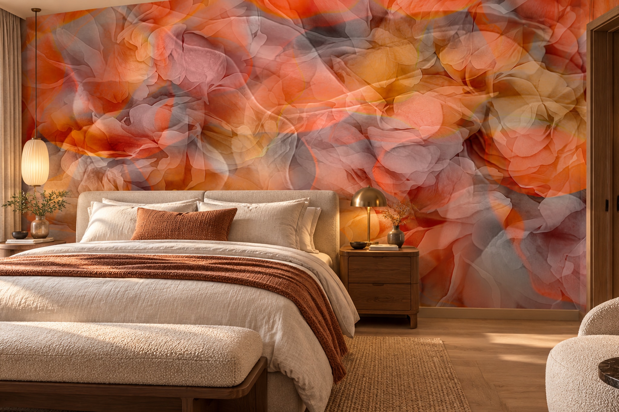 Orange Pattern Decorative Textured Wallpaper Mural Bedroom-wallpaper-murals, Peel-and-stick Finish