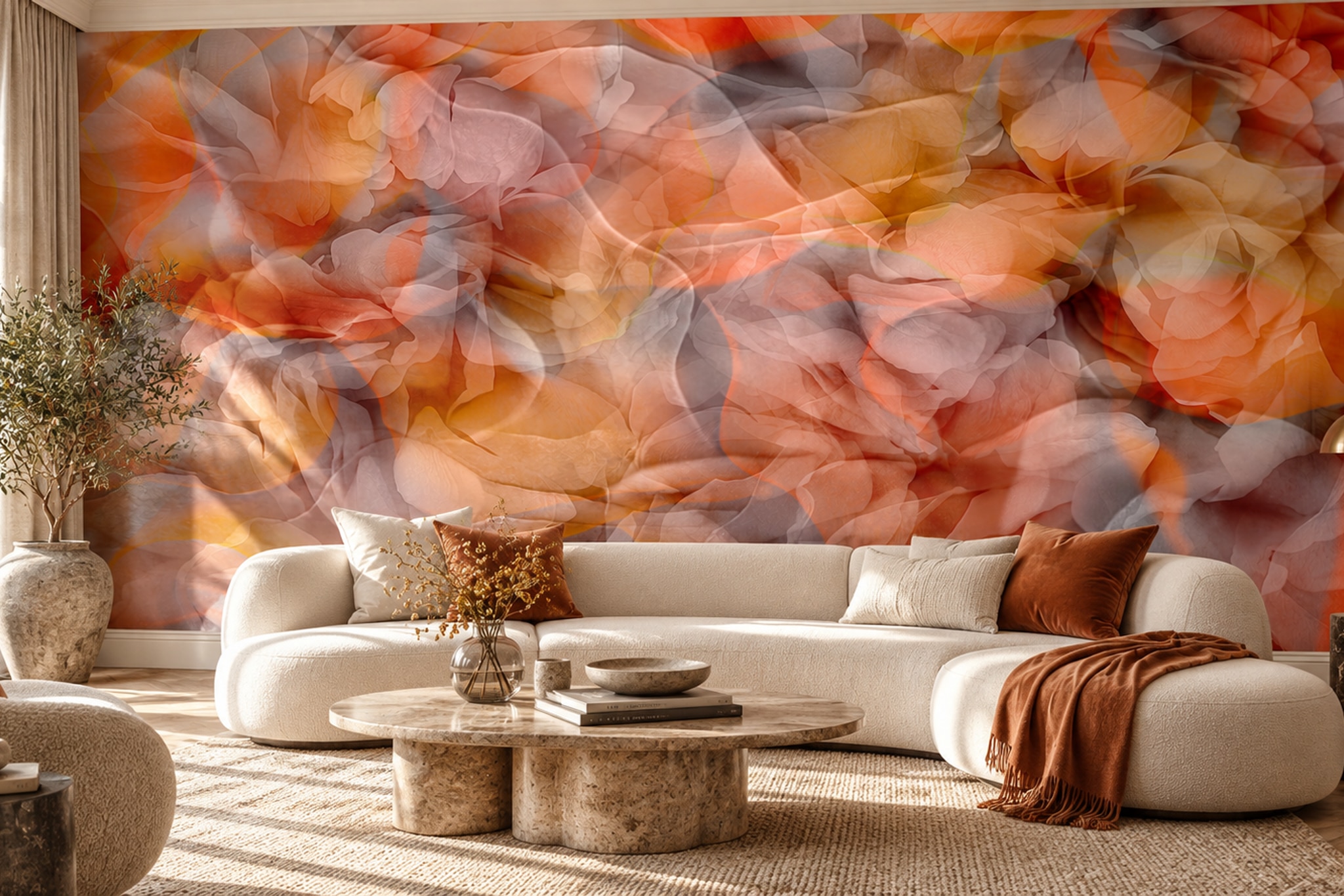 Orange Peach Translucent Petal Texture Wallpaper Mural — Wallpaper Mural Design, Peel-and-stick Finish