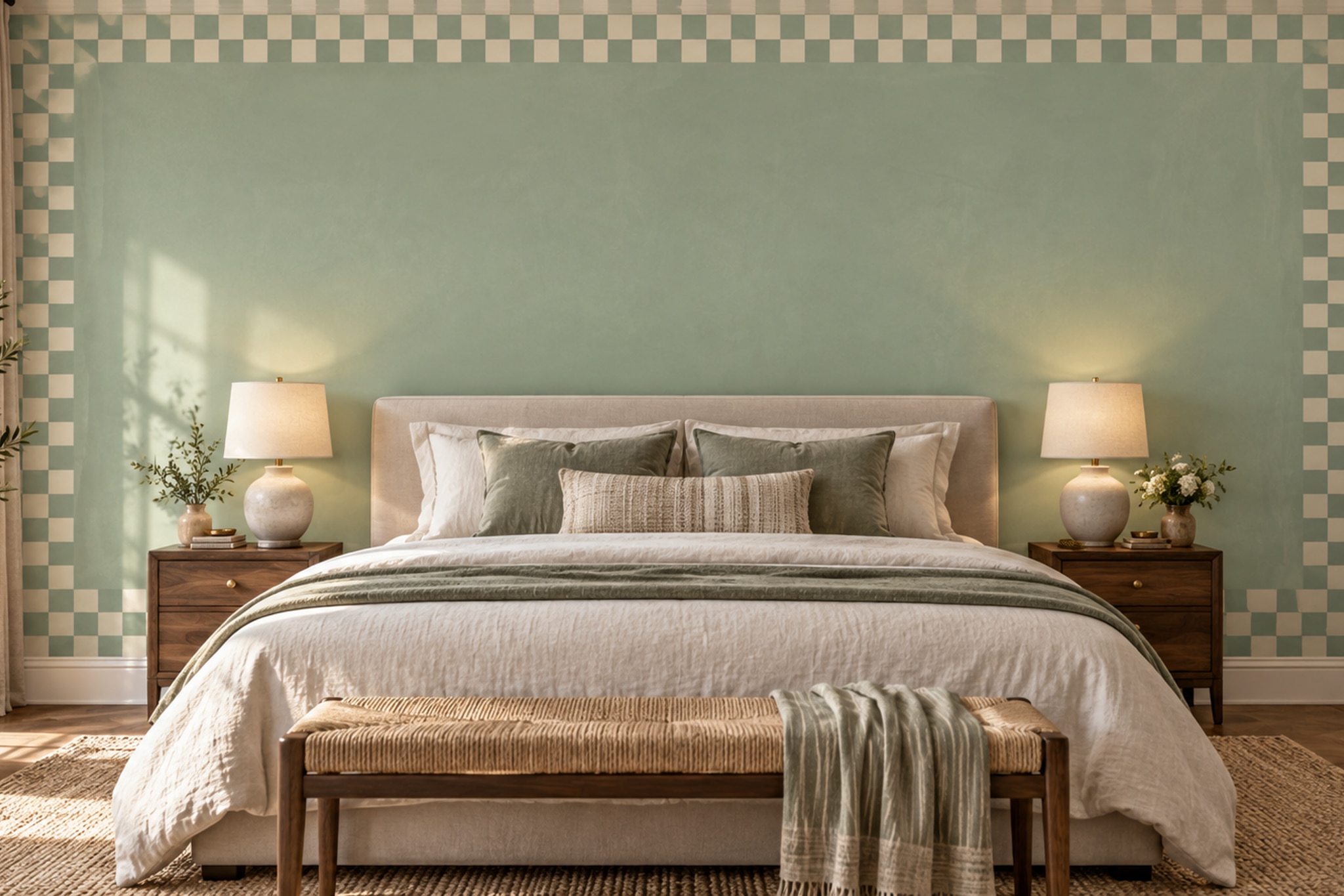 Sage Pattern Decorative Wallpaper Mural Layered Checks Wallpaper Mural Bedroom-wallpaper-murals, Peel-and-stick Finish