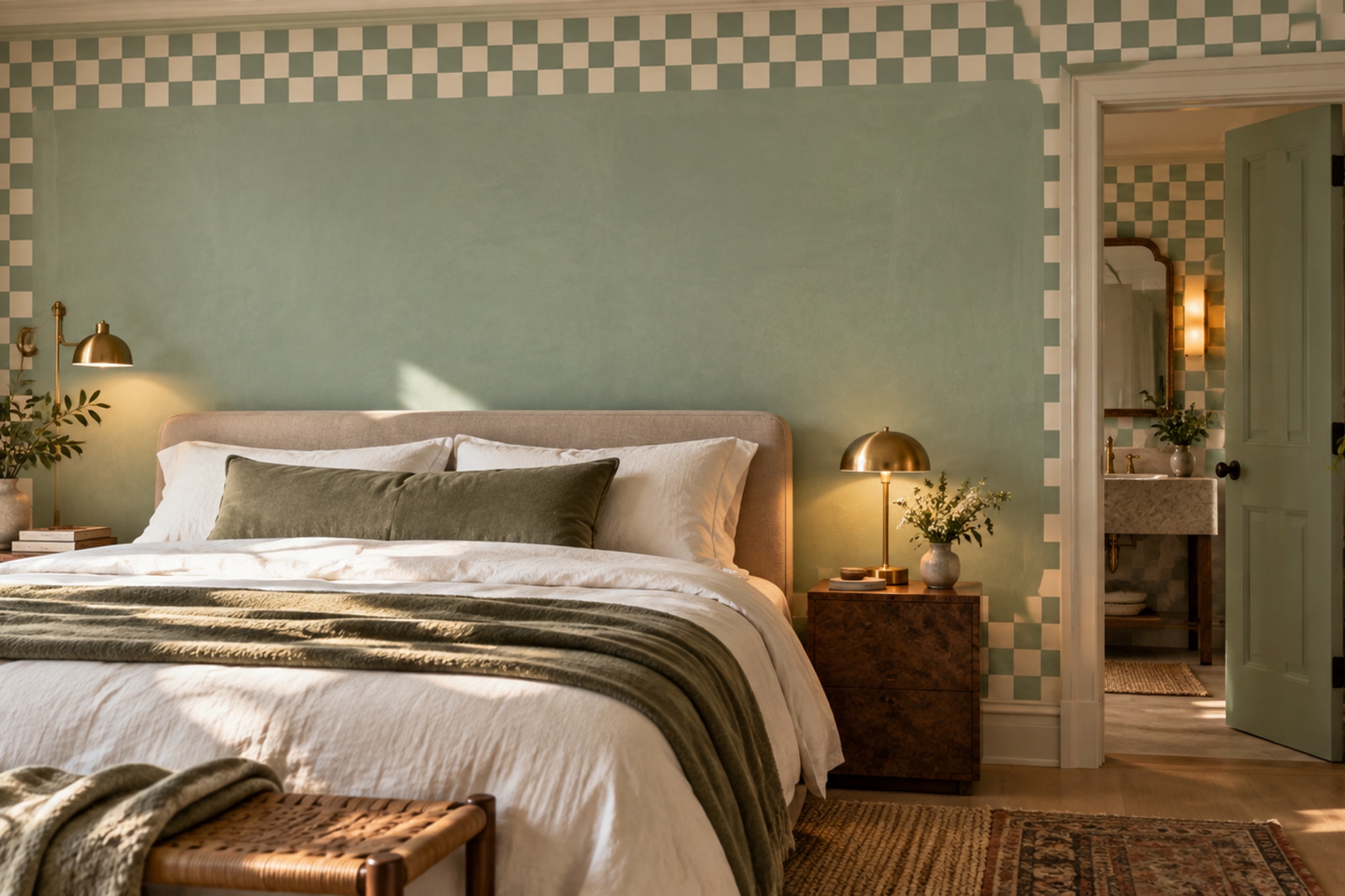 Sage Pattern Decorative Wallpaper Mural Layered Checks Wallpaper Mural Bedroom-wallpaper-murals, Peel-and-stick Finish