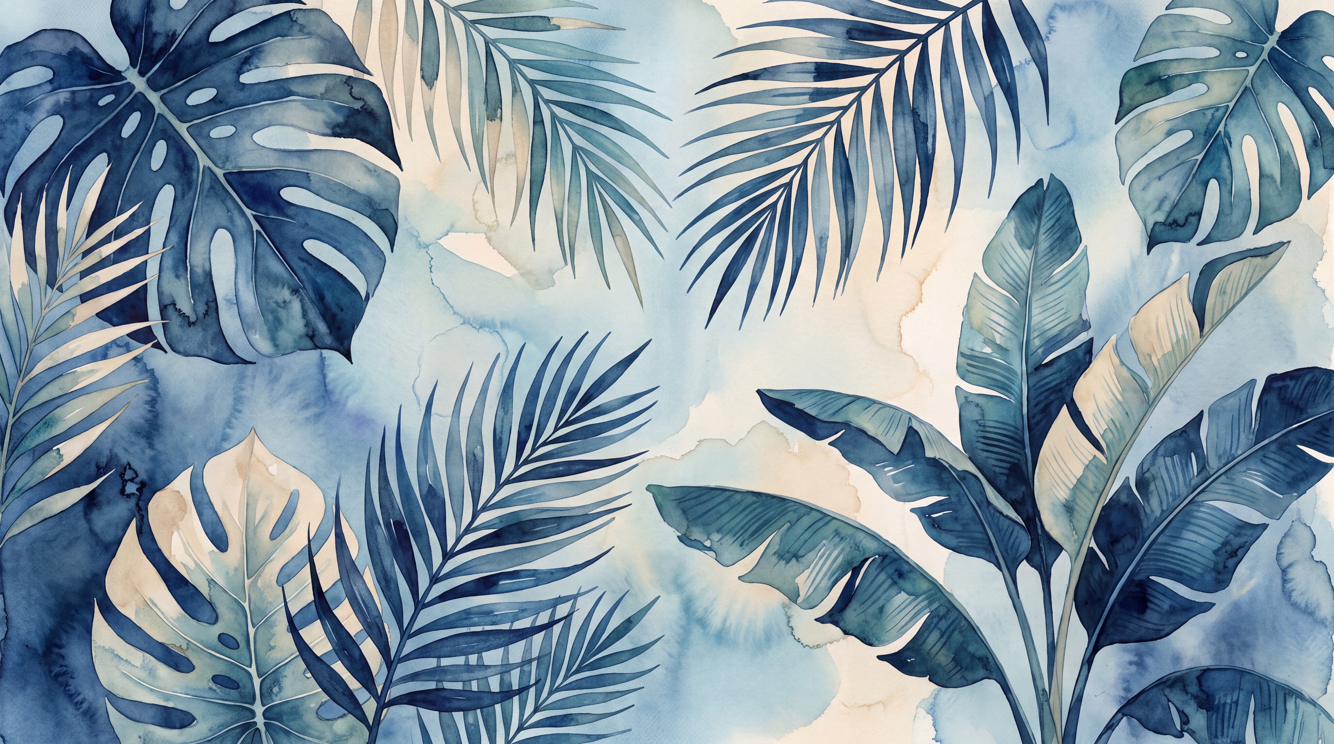 Blue Leaf Botanical Decorative Wallpaper Mural, Peel-and-stick Finish
