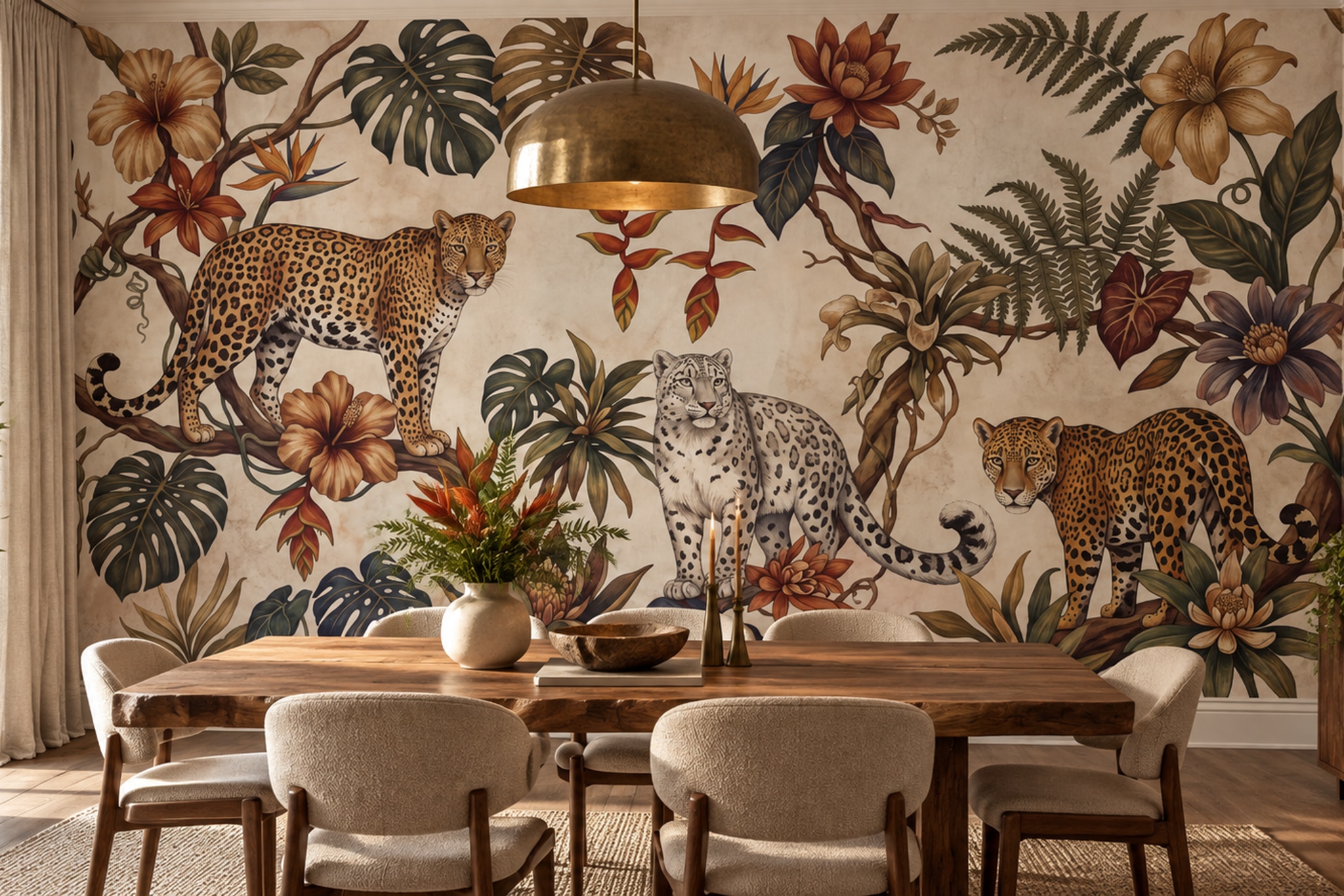 Beige Pattern Decorative Wallpaper Mural Layered Graphic Wallpaper Mural Dining-room-wallpaper-murals, Shown In A Dining Room, Peel-and-stick Finish