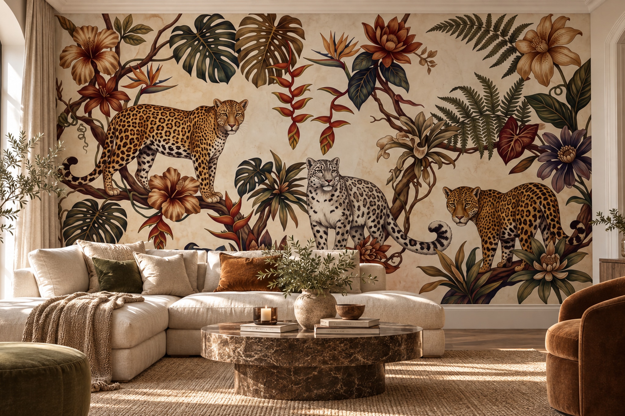 Beige Pattern Decorative Wallpaper Mural Layered Graphic Wallpaper Mural Accent-wall-wallpaper-murals, Peel-and-stick Finish