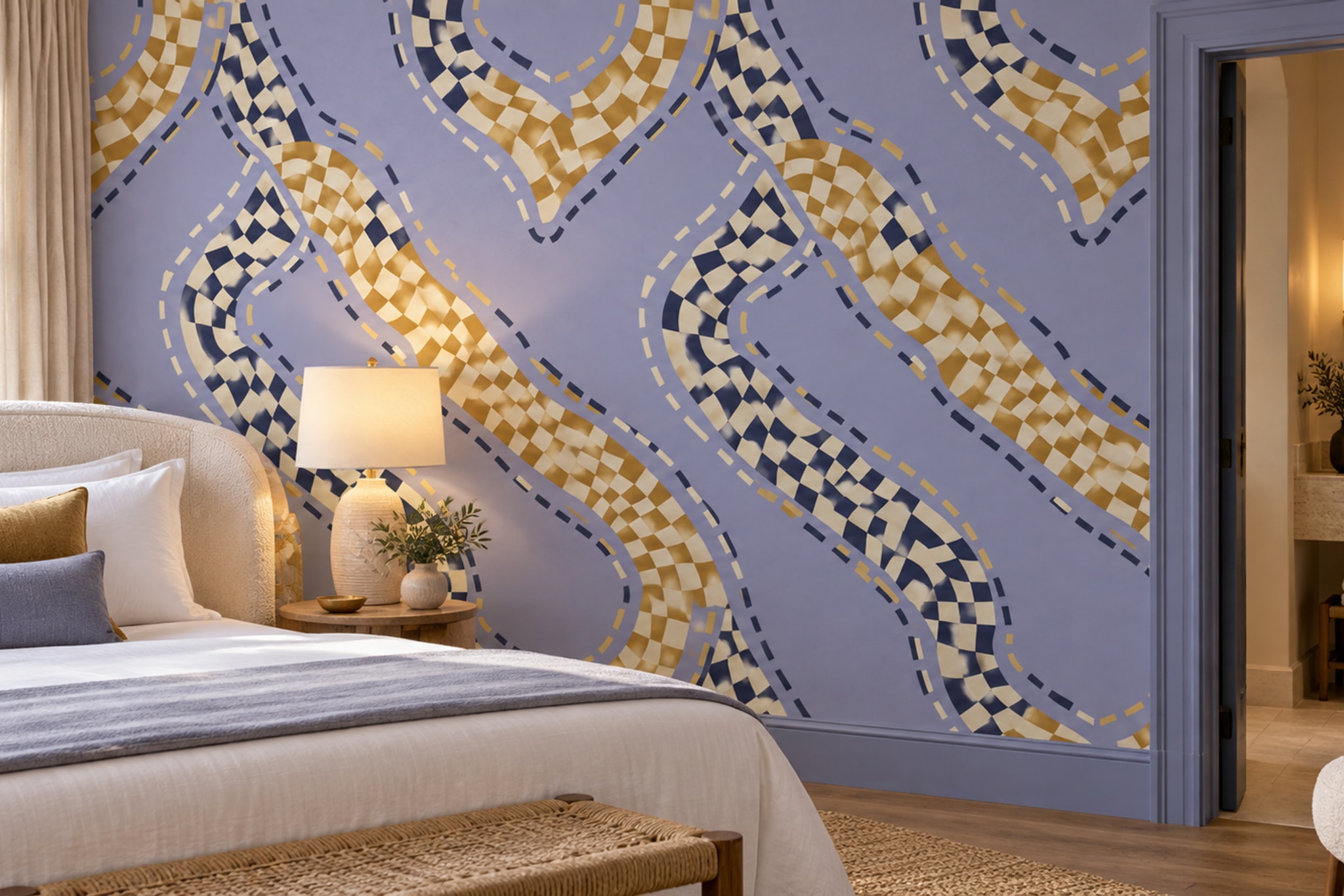 Lilac Pattern Decorative Organic Wallpaper Mural Bedroom-wallpaper-murals, Peel-and-stick Finish