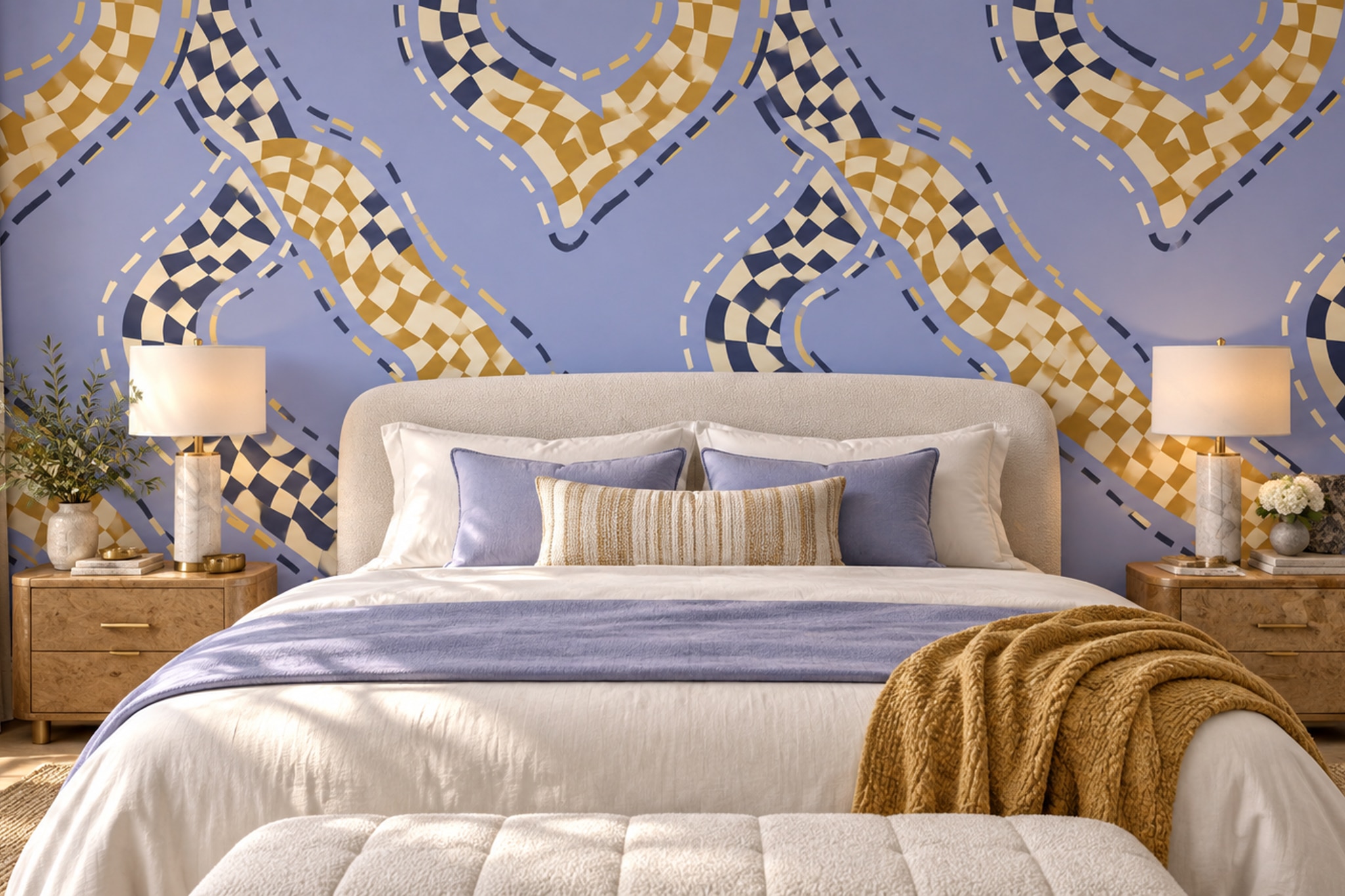 Lilac Pattern Decorative Organic Wallpaper Mural Bedroom-wallpaper-murals, Peel-and-stick Finish