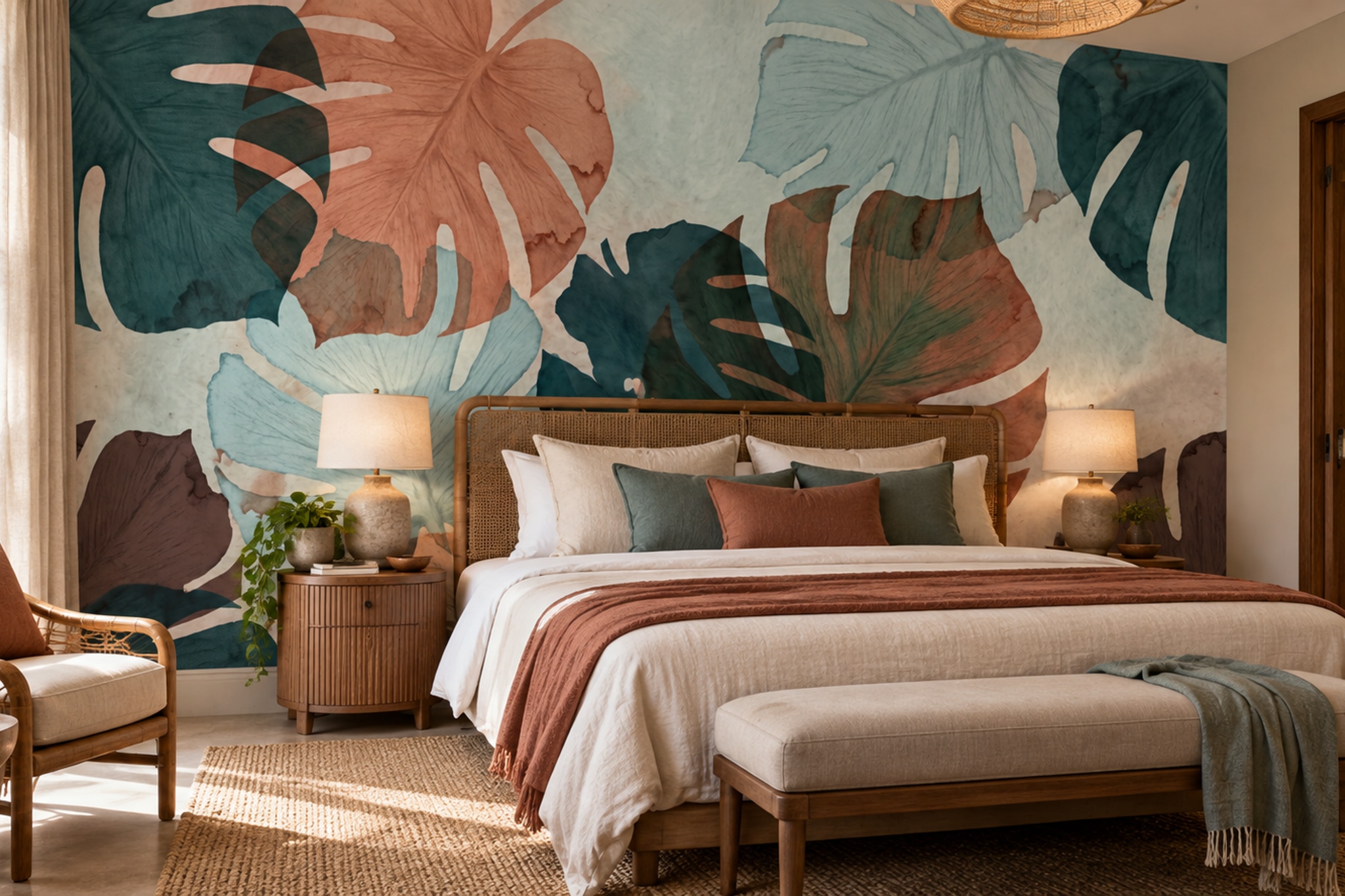 Teal Pattern Decorative Wallpaper Mural Layered Surface Wallpaper Mural Bedroom-wallpaper-murals, Peel-and-stick Finish