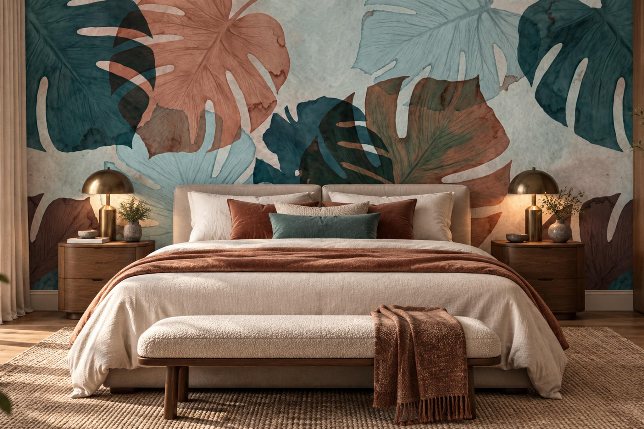 Teal Pattern Decorative Wallpaper Mural Layered Surface Wallpaper Mural Bedroom-wallpaper-murals, Peel-and-stick Finish
