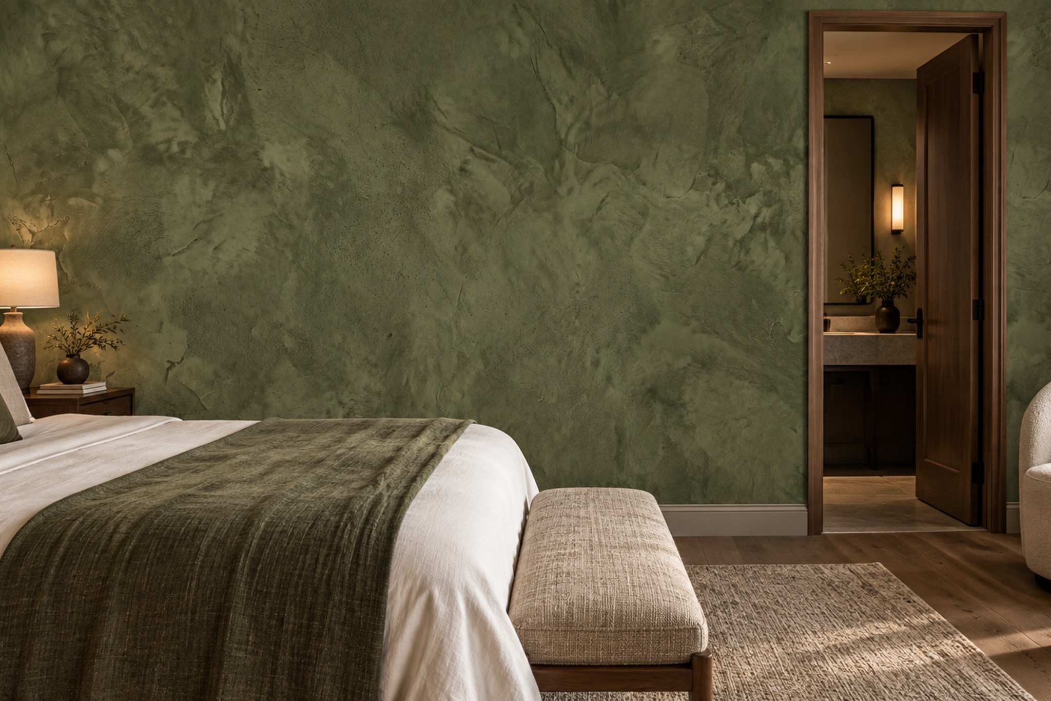 Olive Textured Artful Wallpaper Mural Bedroom-wallpaper-murals, Peel-and-stick Finish