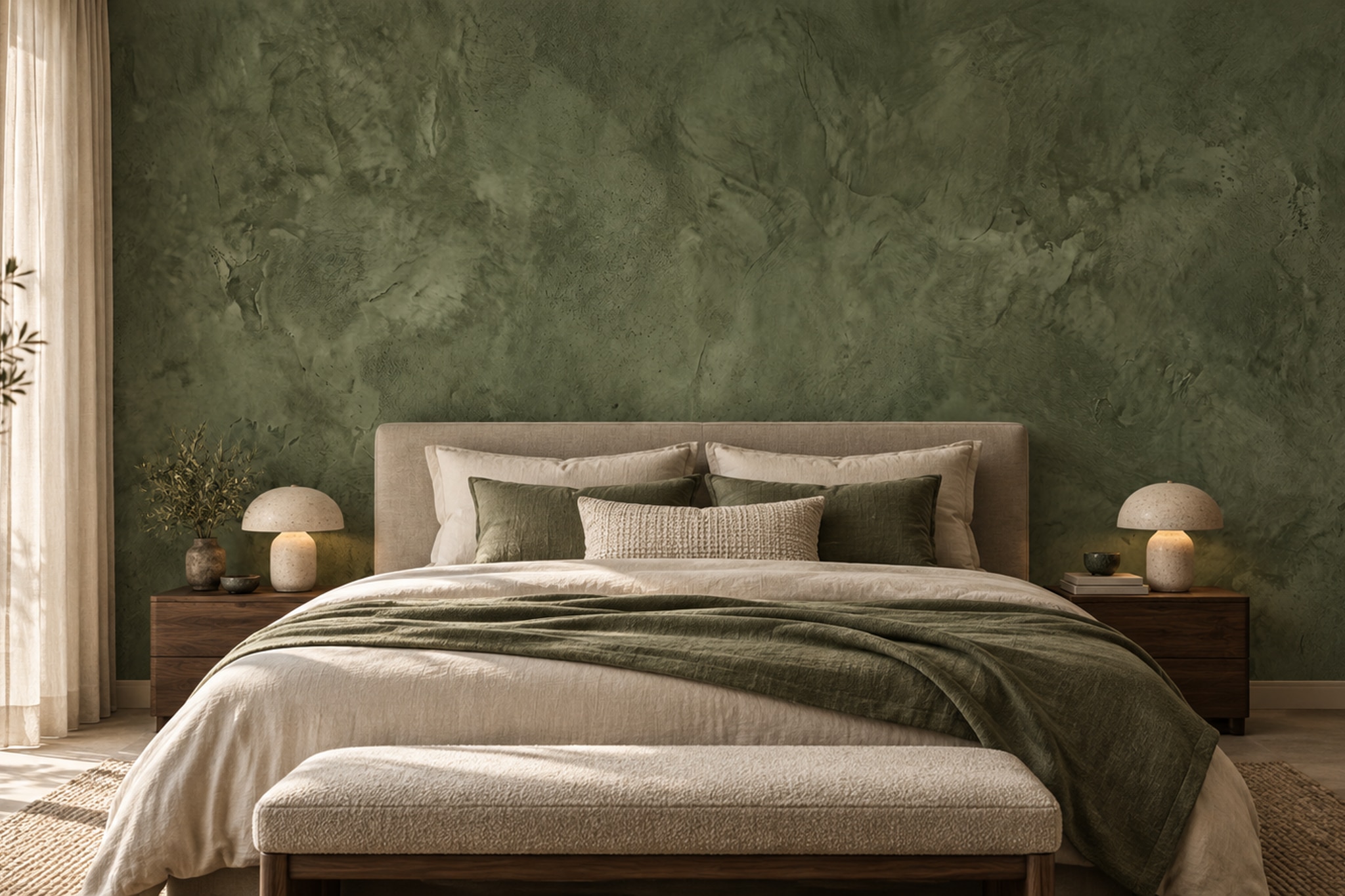 Olive Textured Artful Wallpaper Mural Bedroom-wallpaper-murals, Peel-and-stick Finish