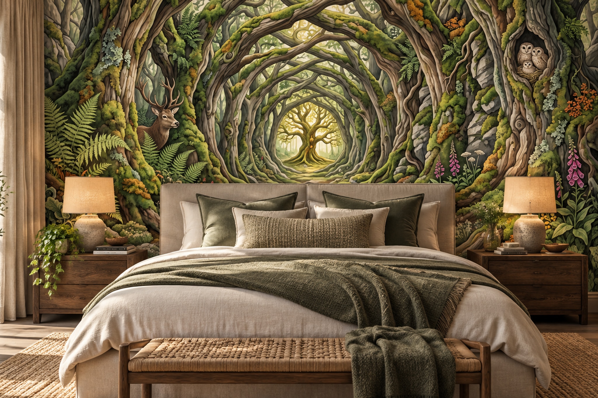 Green Scenic Scenic Organic Wallpaper Mural Bedroom-wallpaper-murals, Peel-and-stick Finish