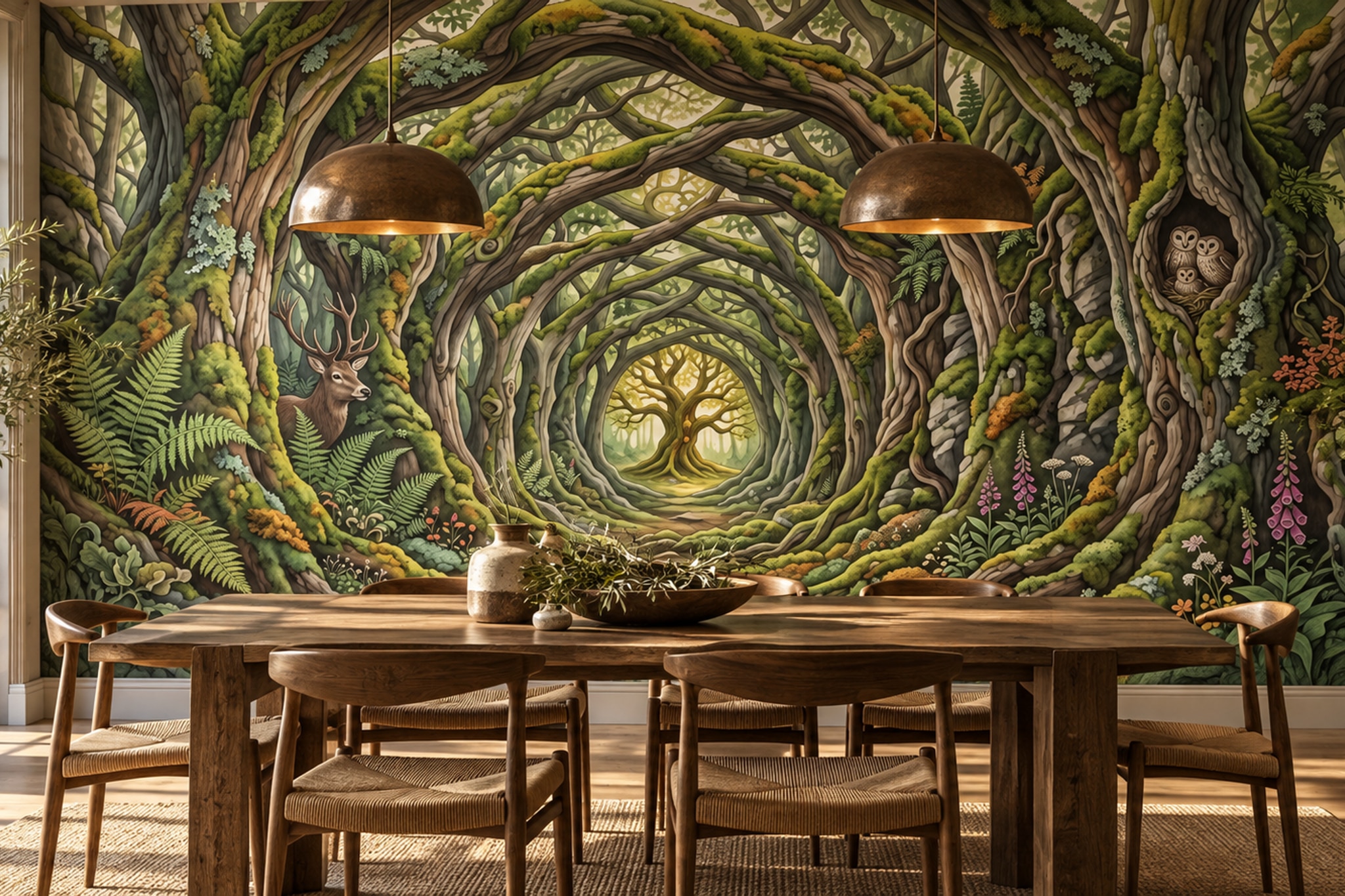 Green Scenic Scenic Organic Wallpaper Mural Dining-room-wallpaper-murals, Peel-and-stick Finish