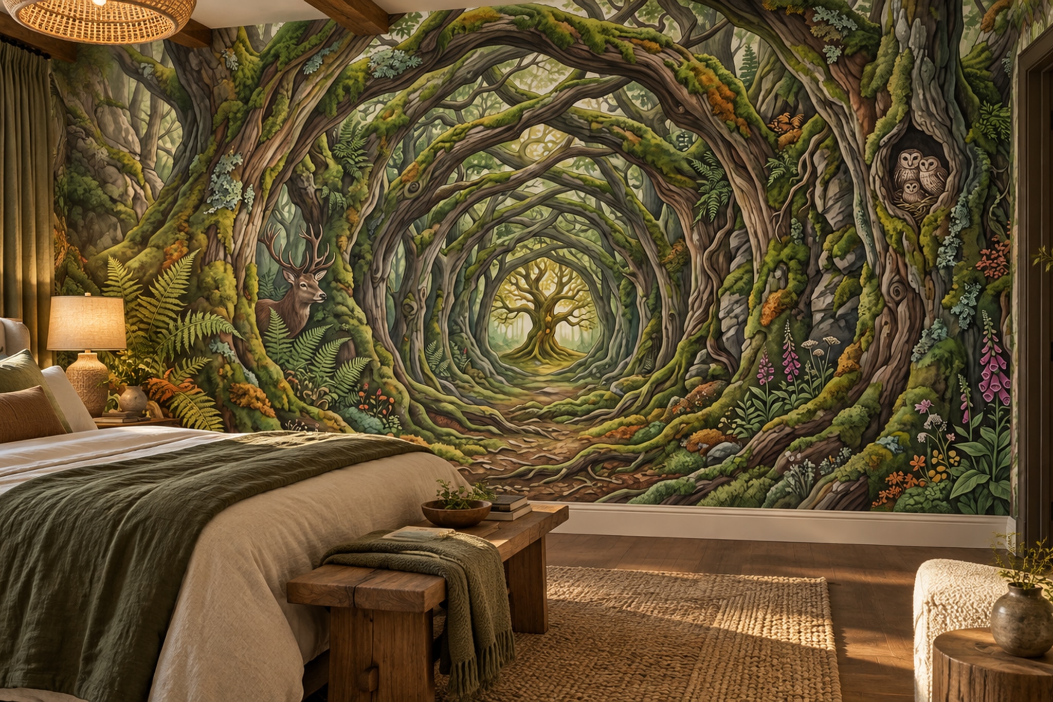 Green Scenic Scenic Organic Wallpaper Mural Bedroom-wallpaper-murals, Peel-and-stick Finish