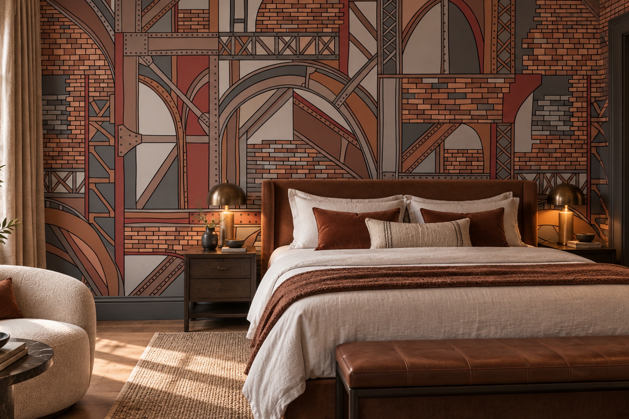 Brown Arched Abstract Wallpaper Mural Bedroom-wallpaper-murals, Peel-and-stick Finish