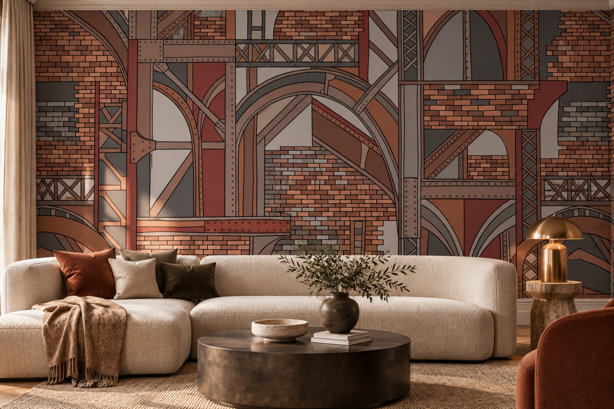 Brown Arched Abstract Wallpaper Mural Accent-wall-wallpaper-murals, Peel-and-stick Finish