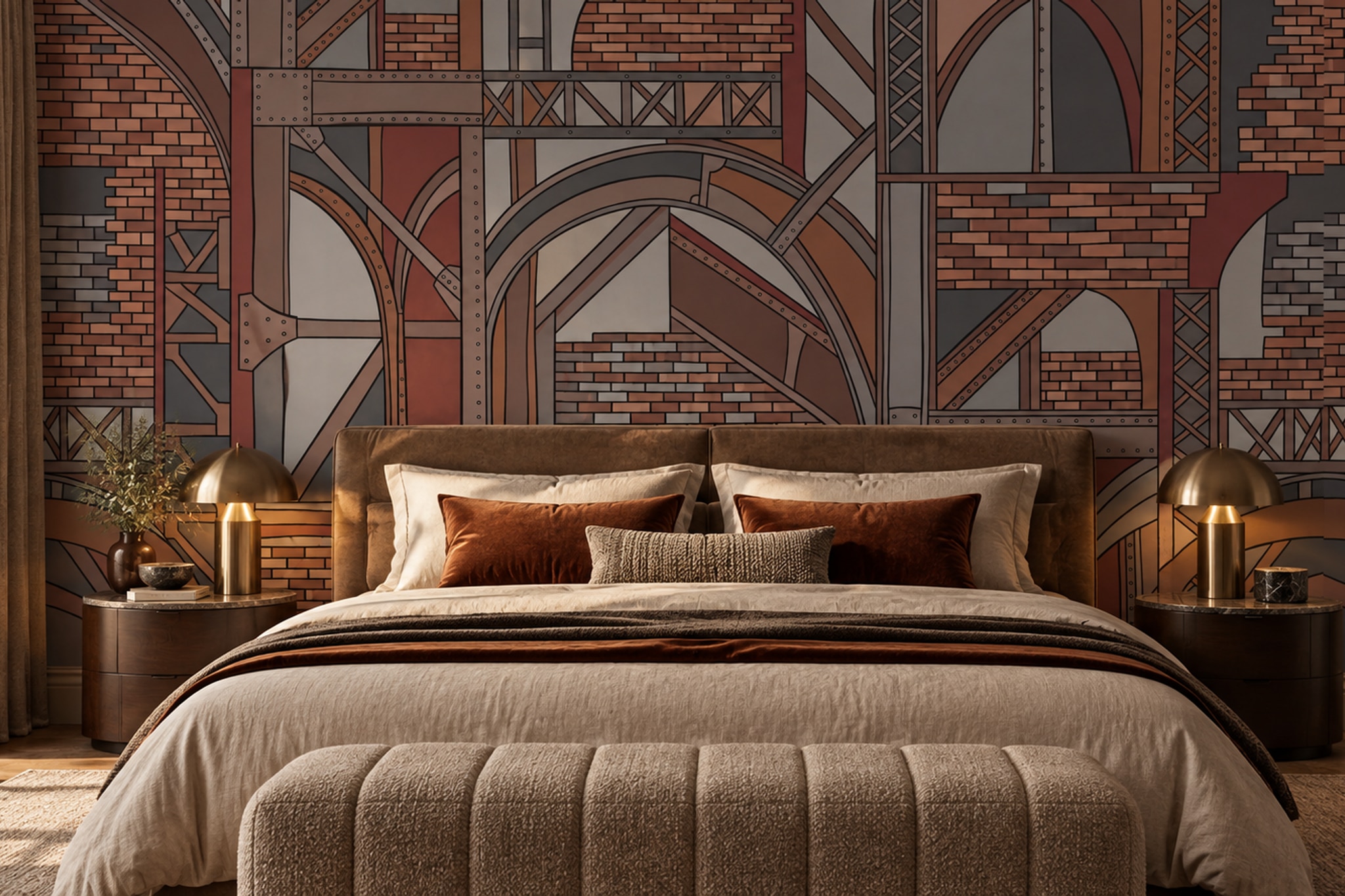 Brown Arched Abstract Wallpaper Mural Bedroom-wallpaper-murals, Peel-and-stick Finish