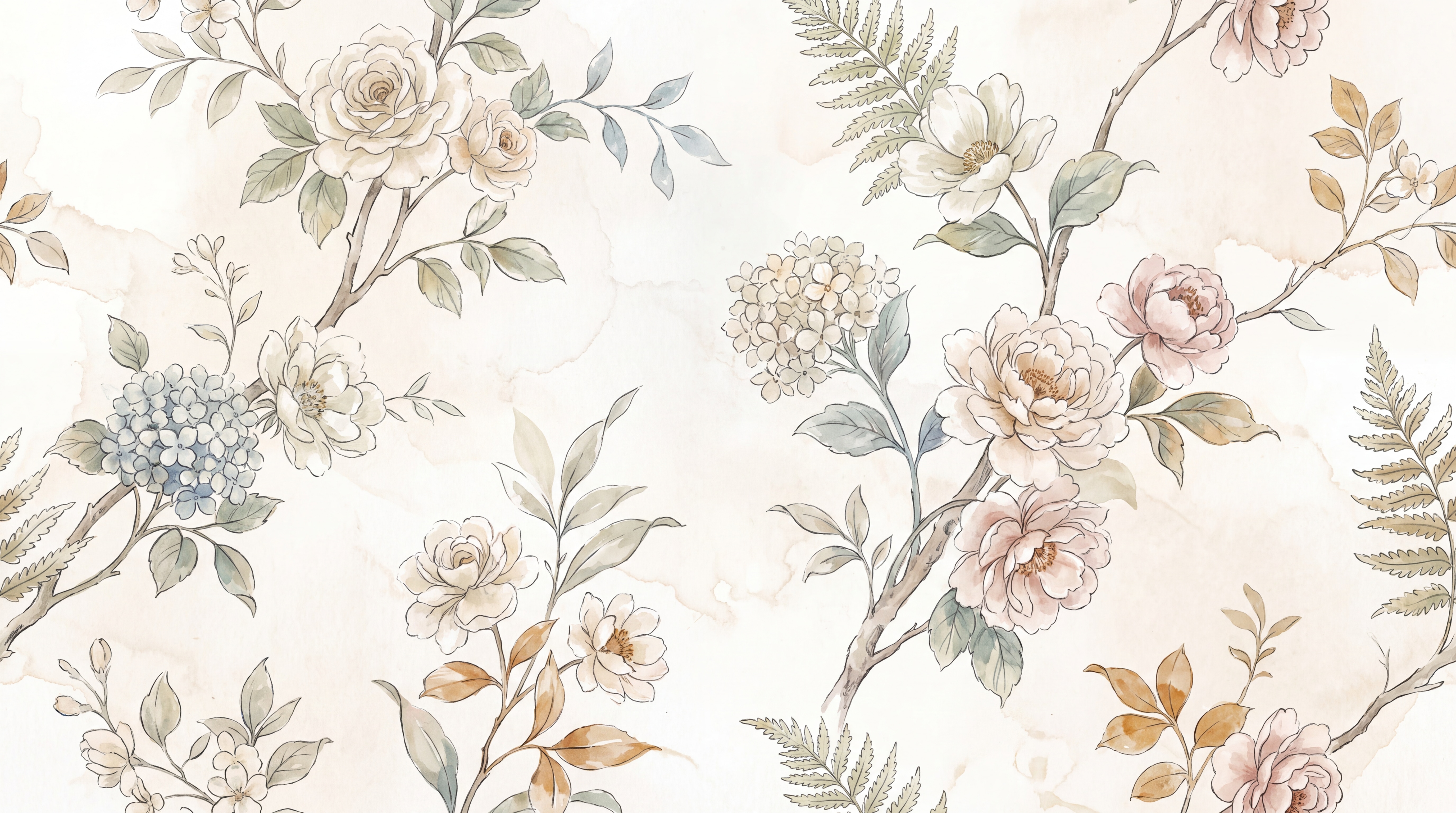 Cream Floral Botanical Wallpaper Mural, Peel-and-stick Finish