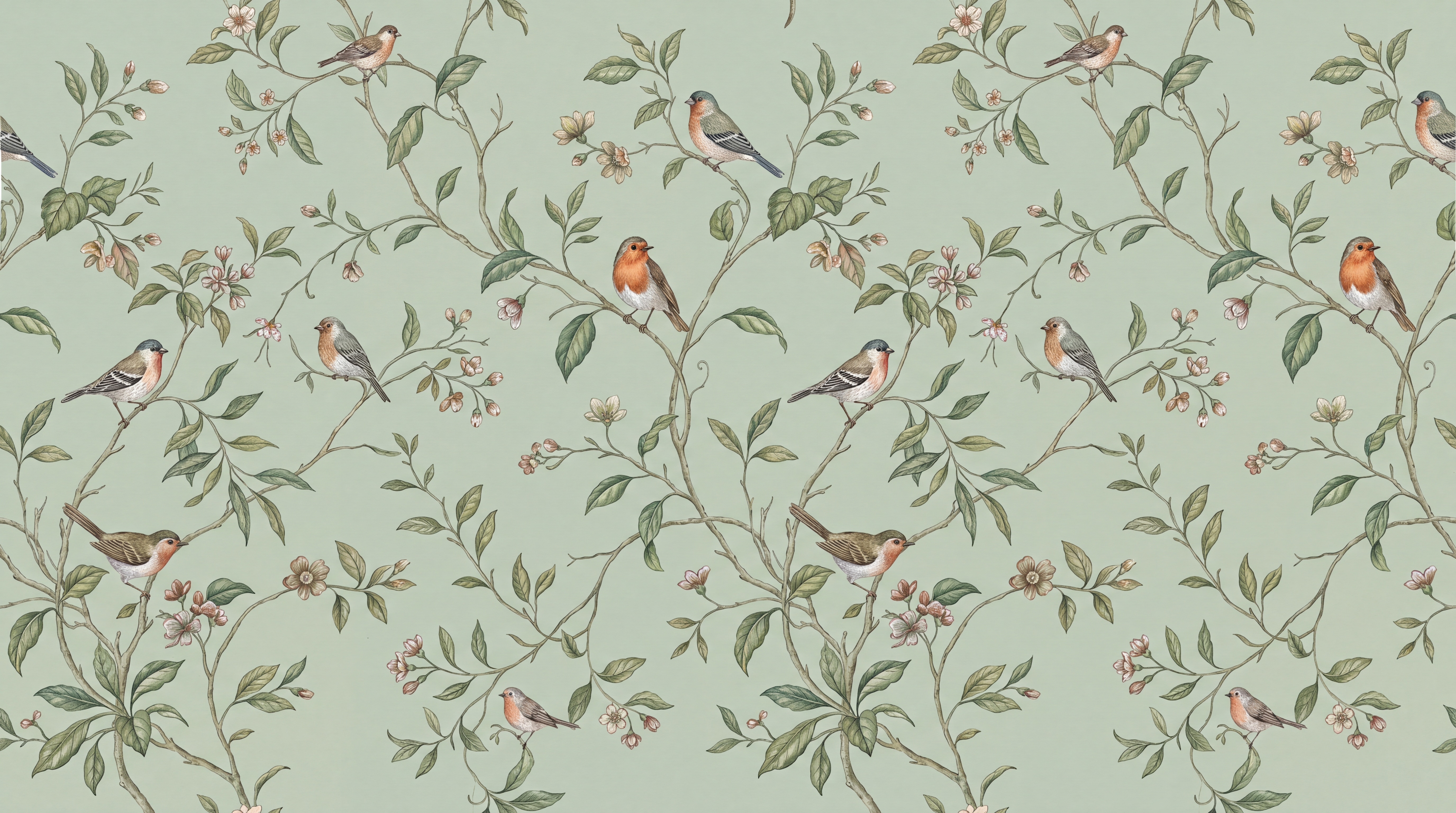 Sage Botanical Botanical Bird Wallpaper Mural, Peel-and-stick Finish