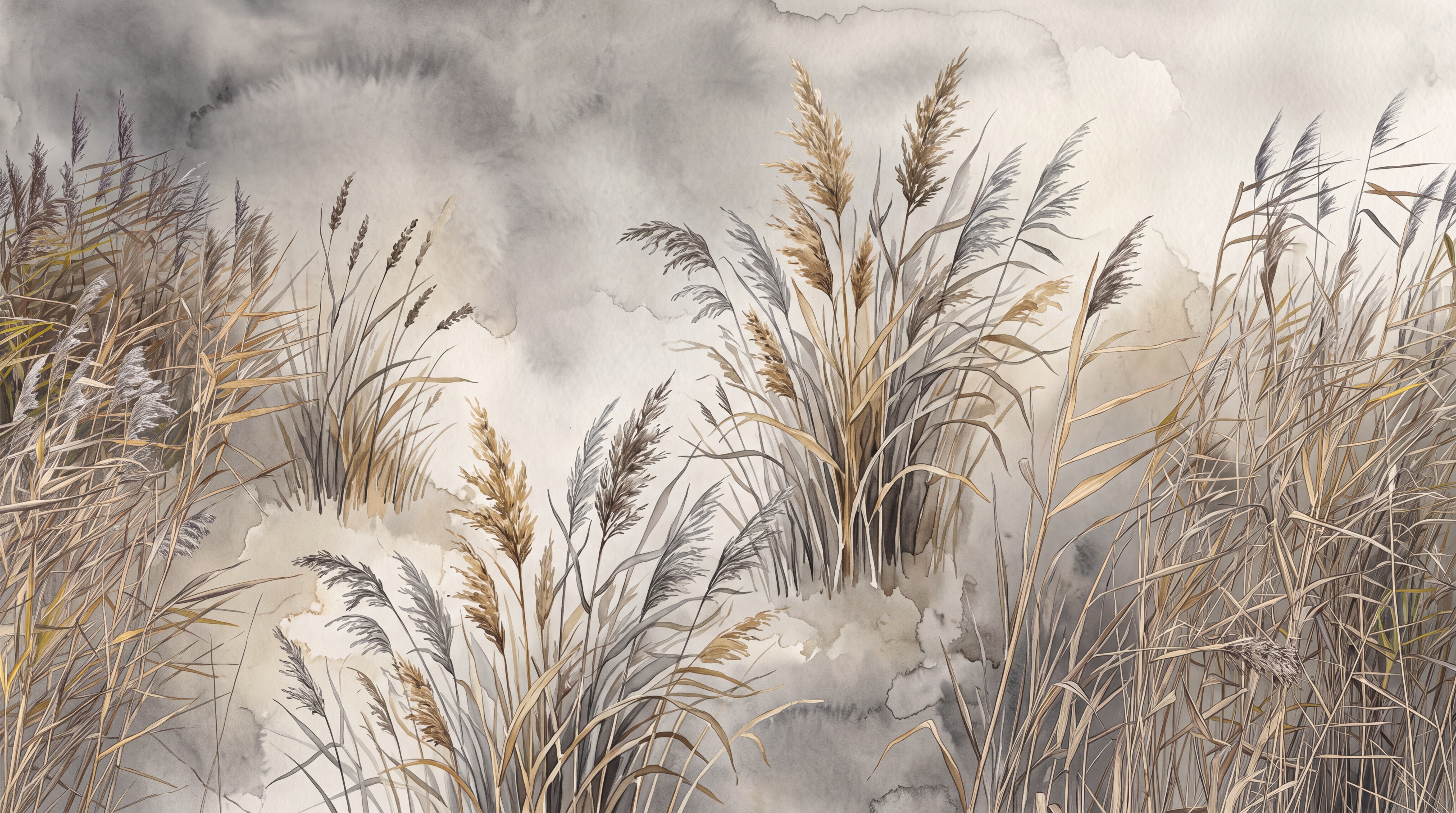 Beige Grasses Artful Decorative Wallpaper Mural Accent-wall-wallpaper-murals, Peel-and-stick Finish